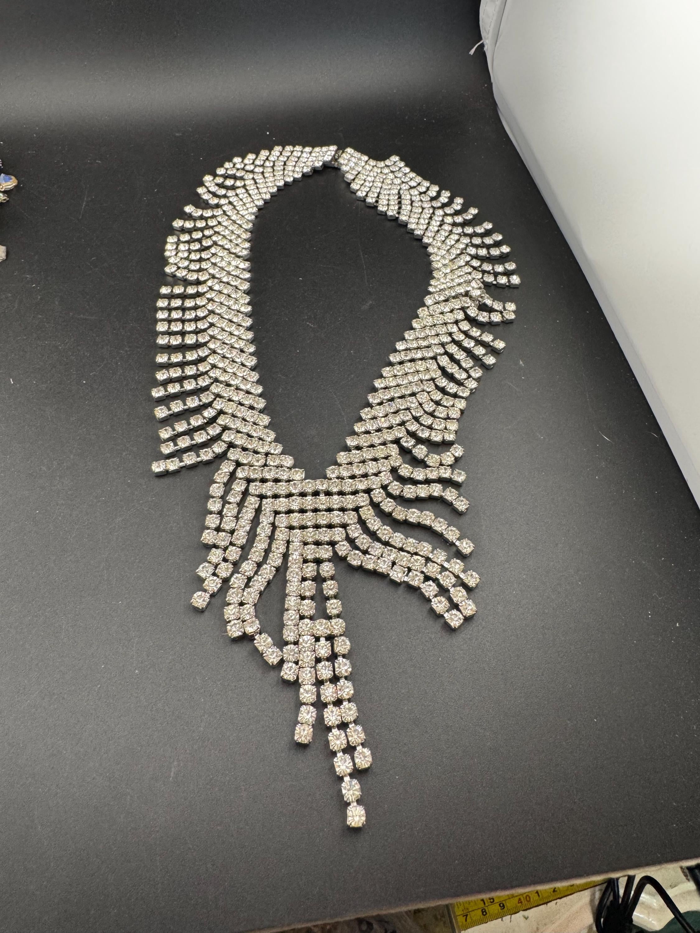 Rhinestone Fringed Bib Choker Necklace, Party Wear (48cm)