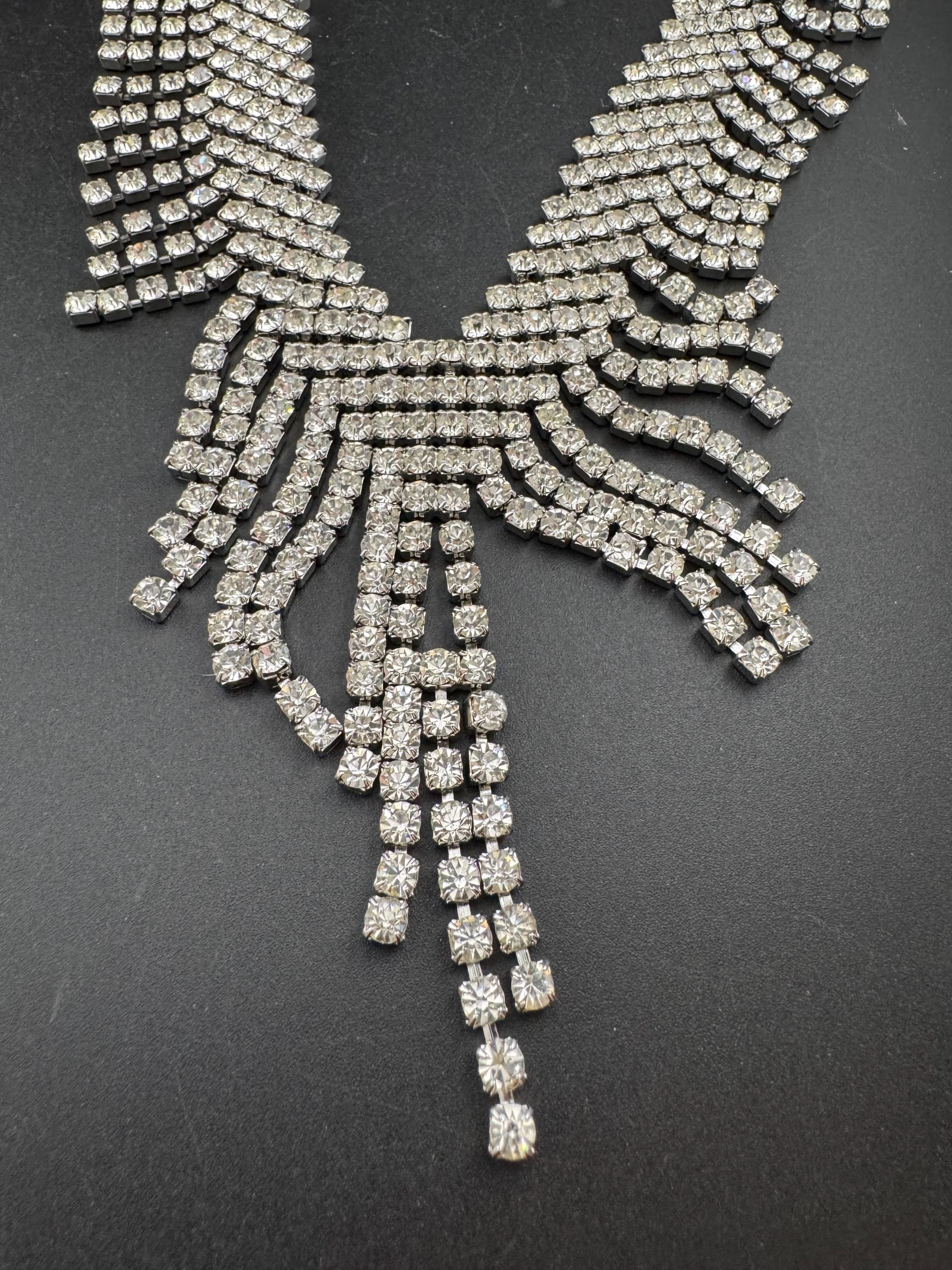 Rhinestone Fringed Bib Choker Necklace, Party Wear (48cm)