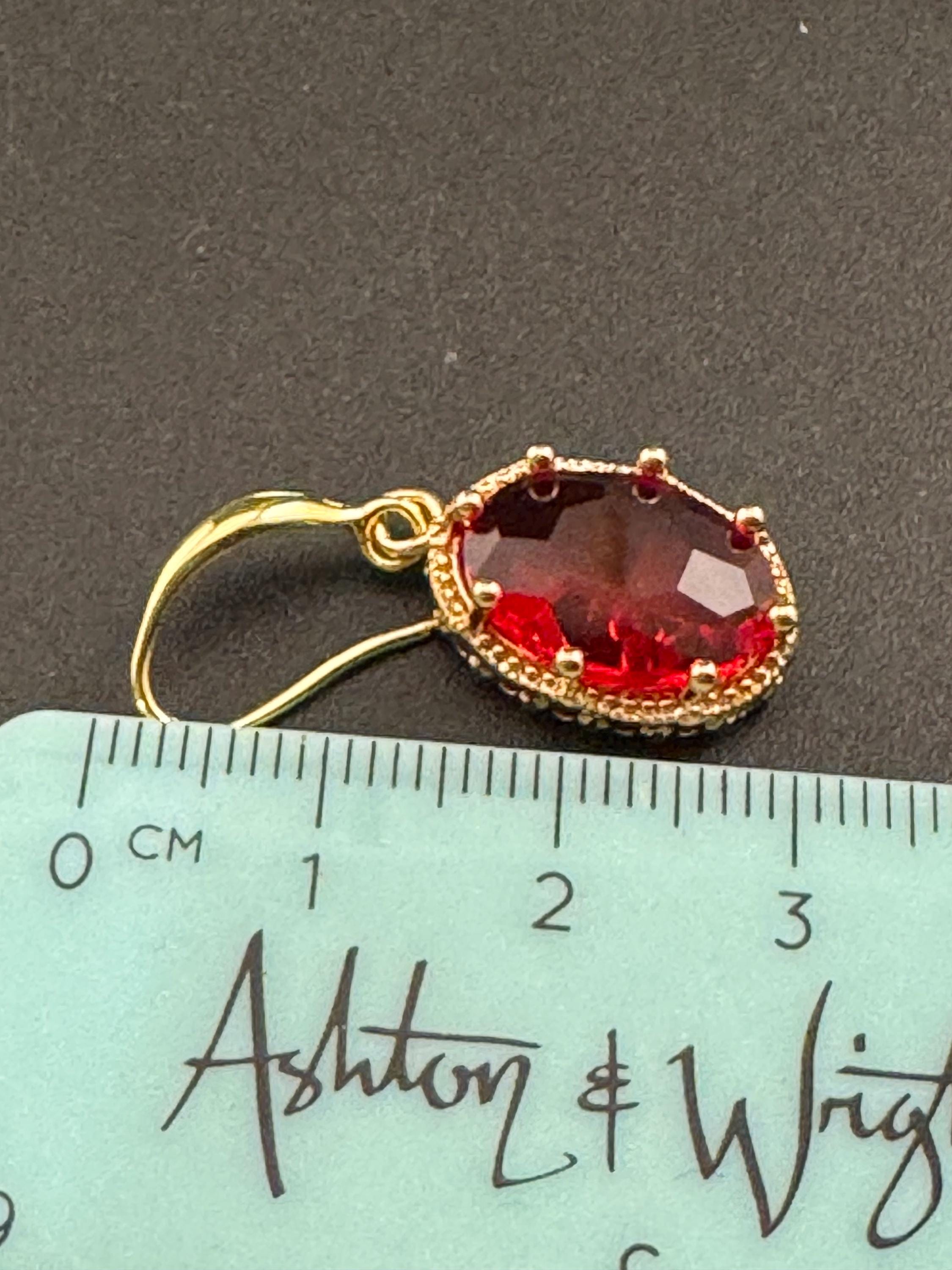 18k GP Ruby red crystal diamanté drop earrings