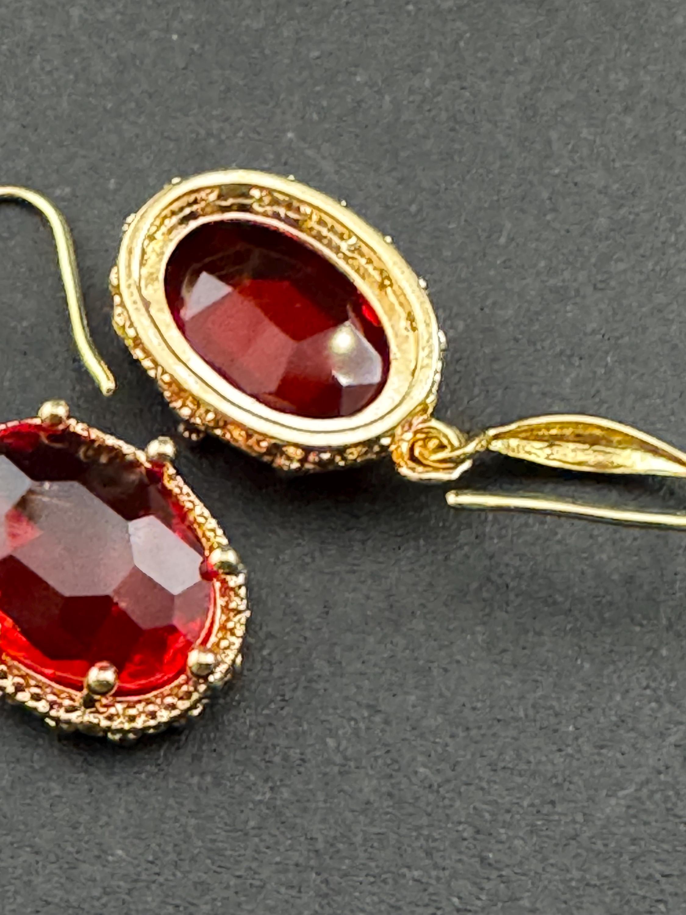 18k GP Ruby red crystal diamanté drop earrings