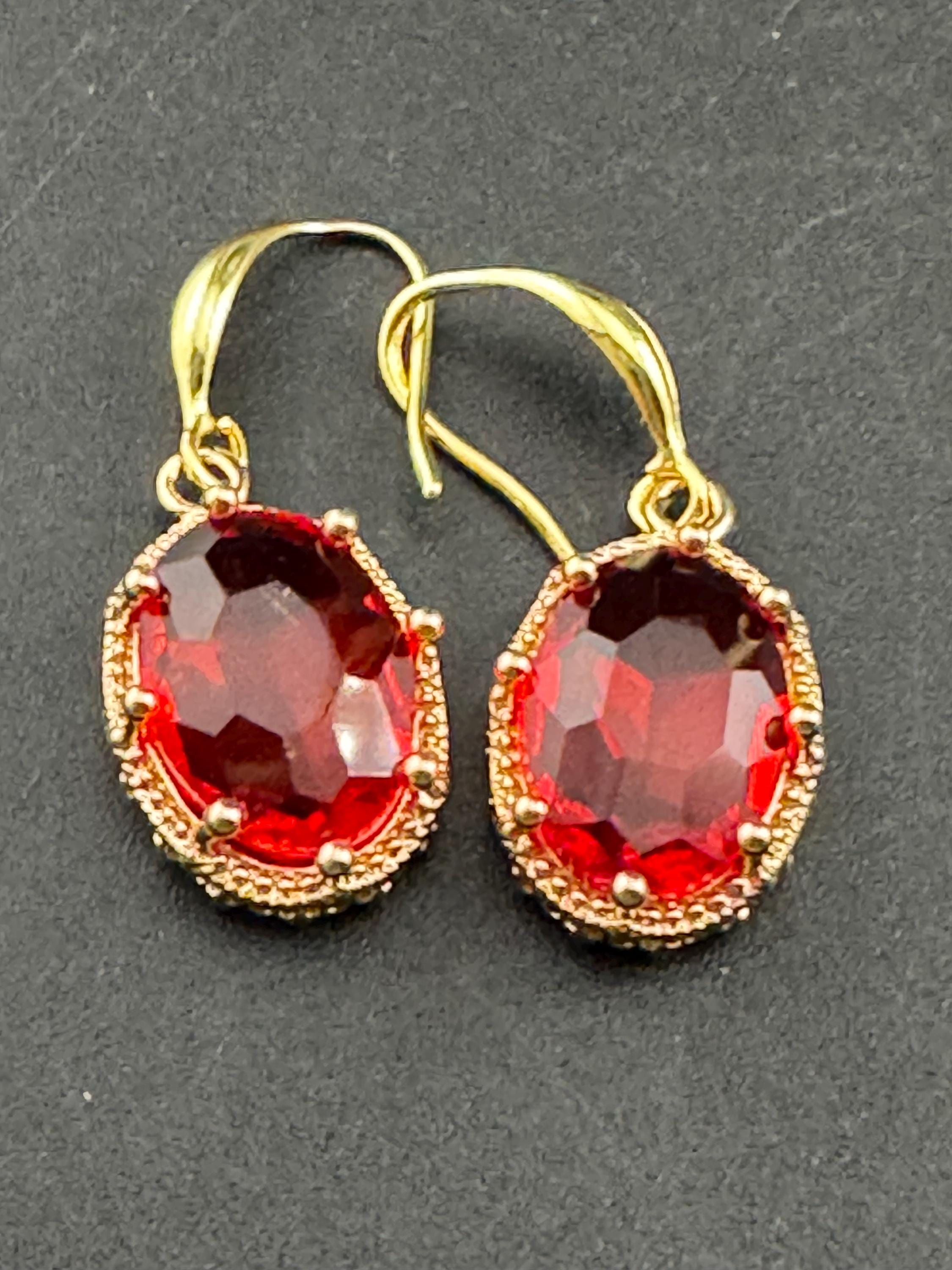 18k GP Ruby red crystal diamanté drop earrings