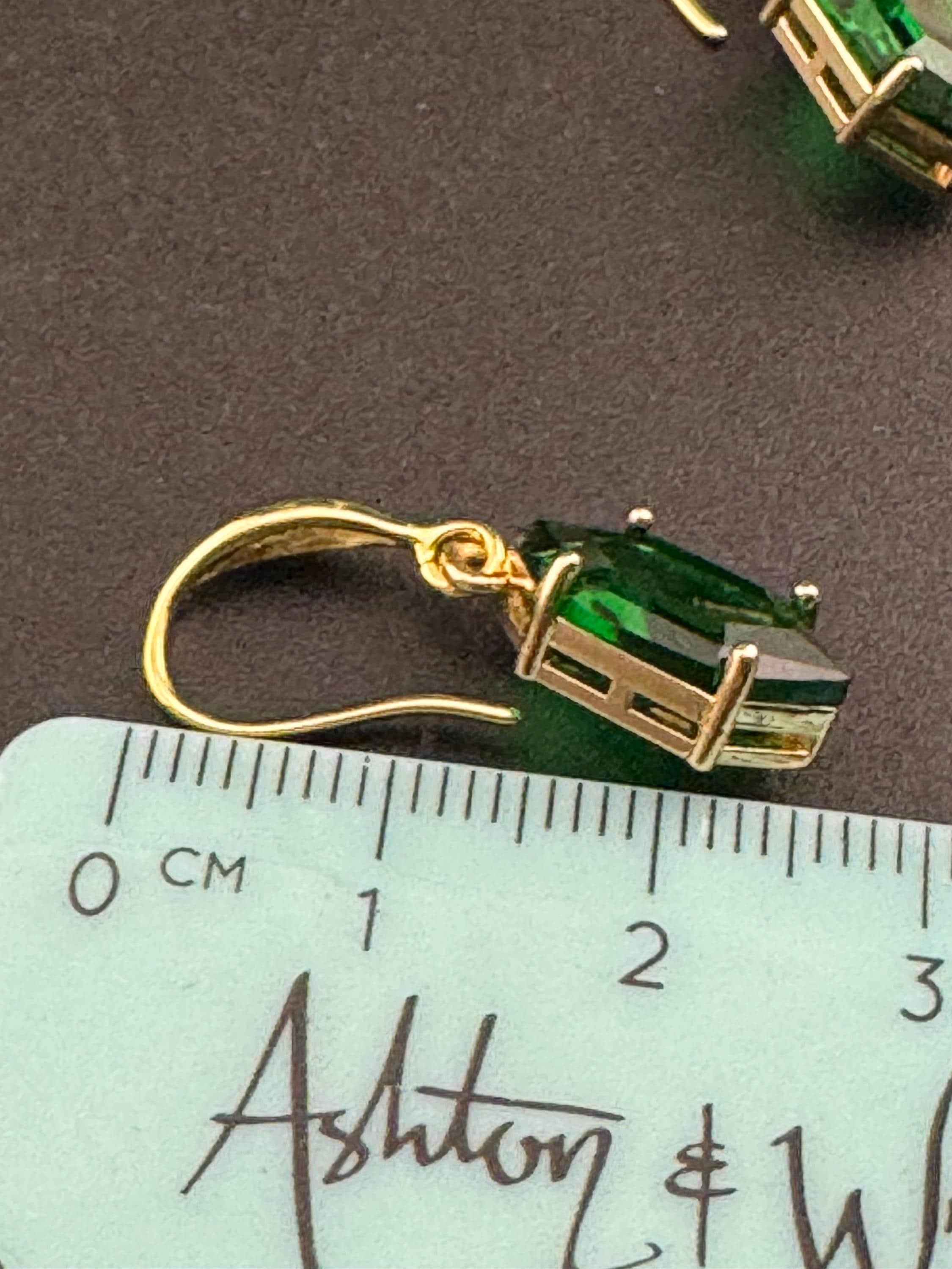 18k GP emerald green crystal diamanté drop earrings, hexagon