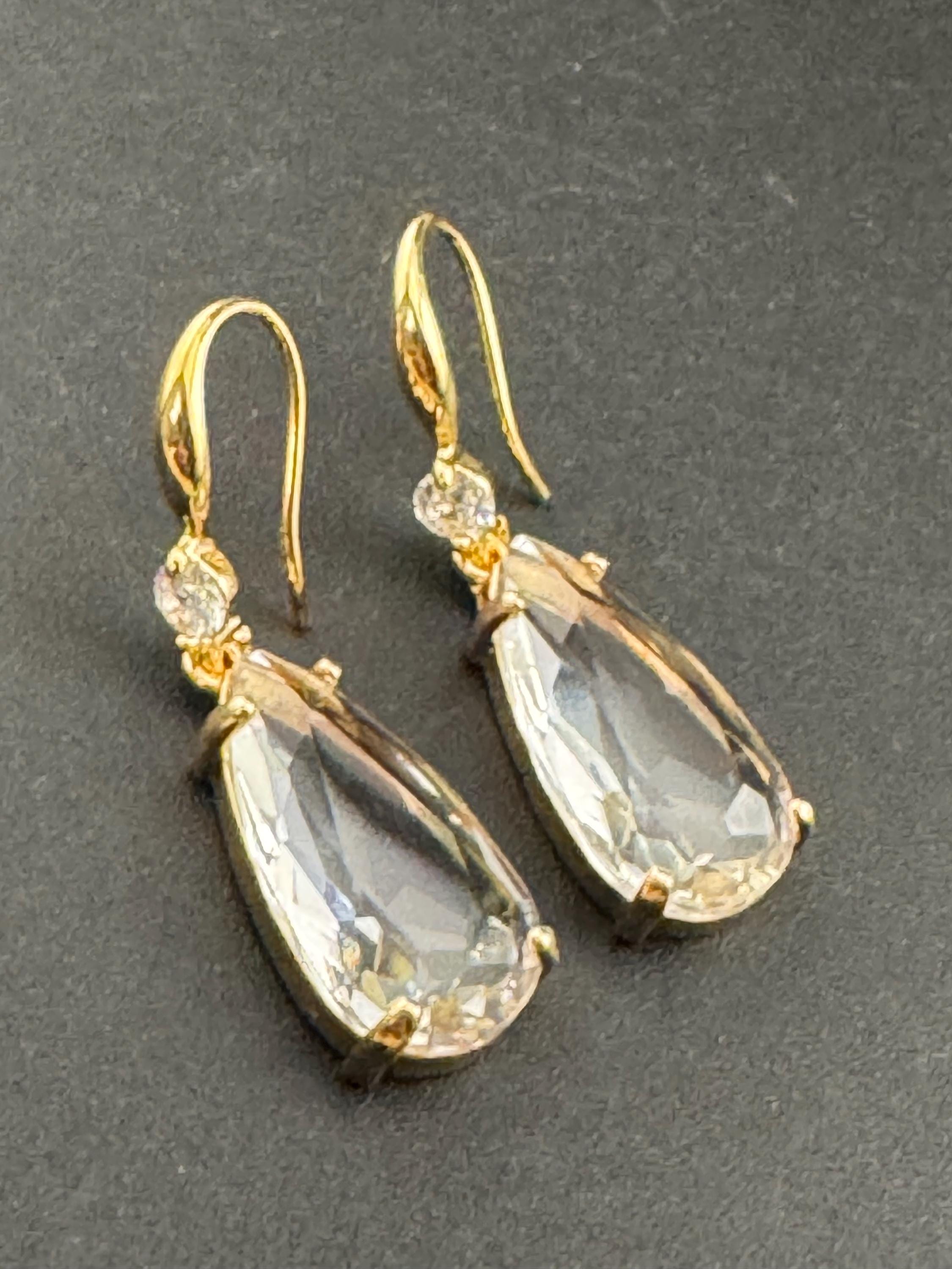 crystal clear diamanté teardrop earrings, 18k gold plated