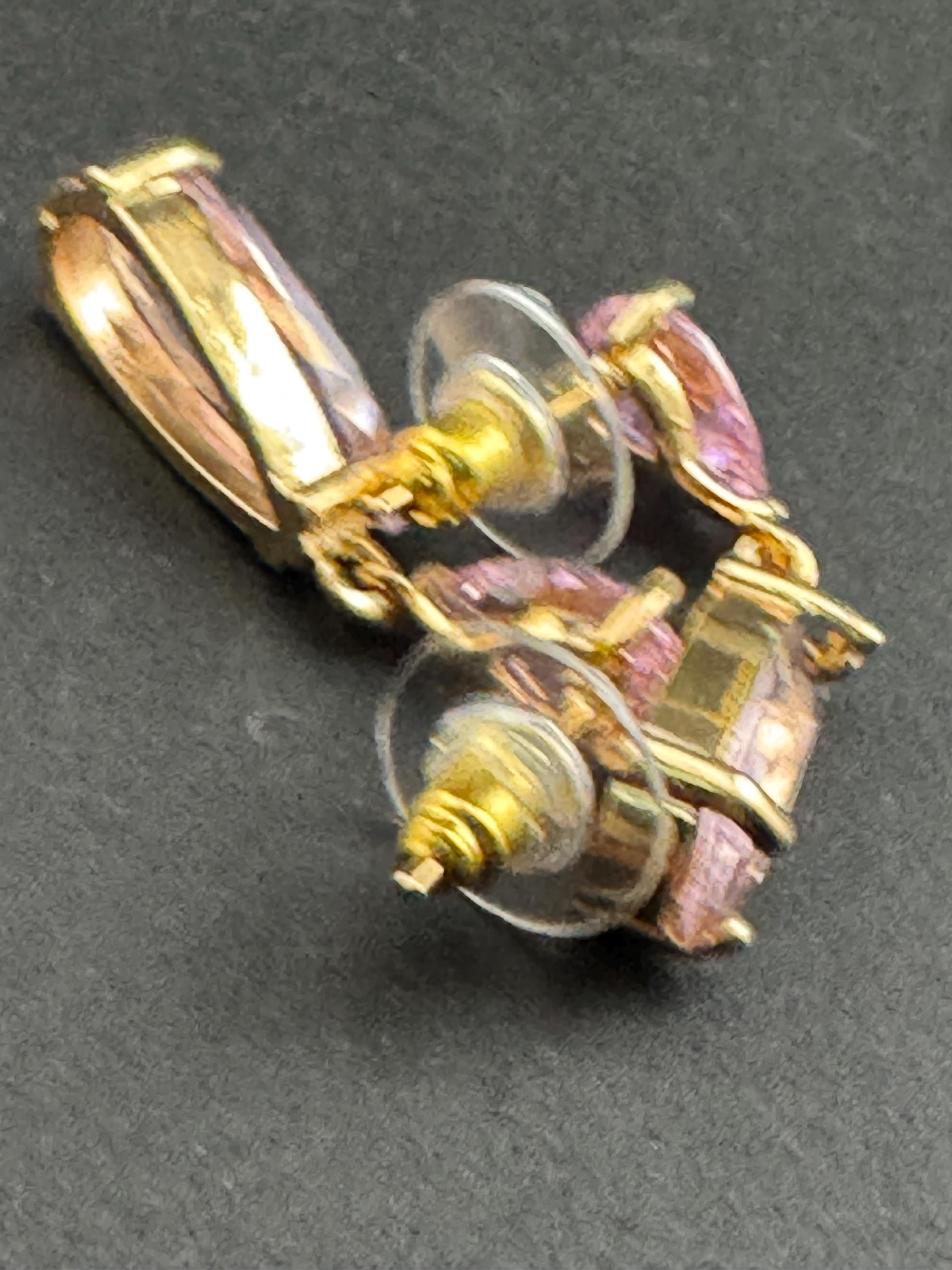 pink crystal teardrop long drop earrings, 18k plated earwires