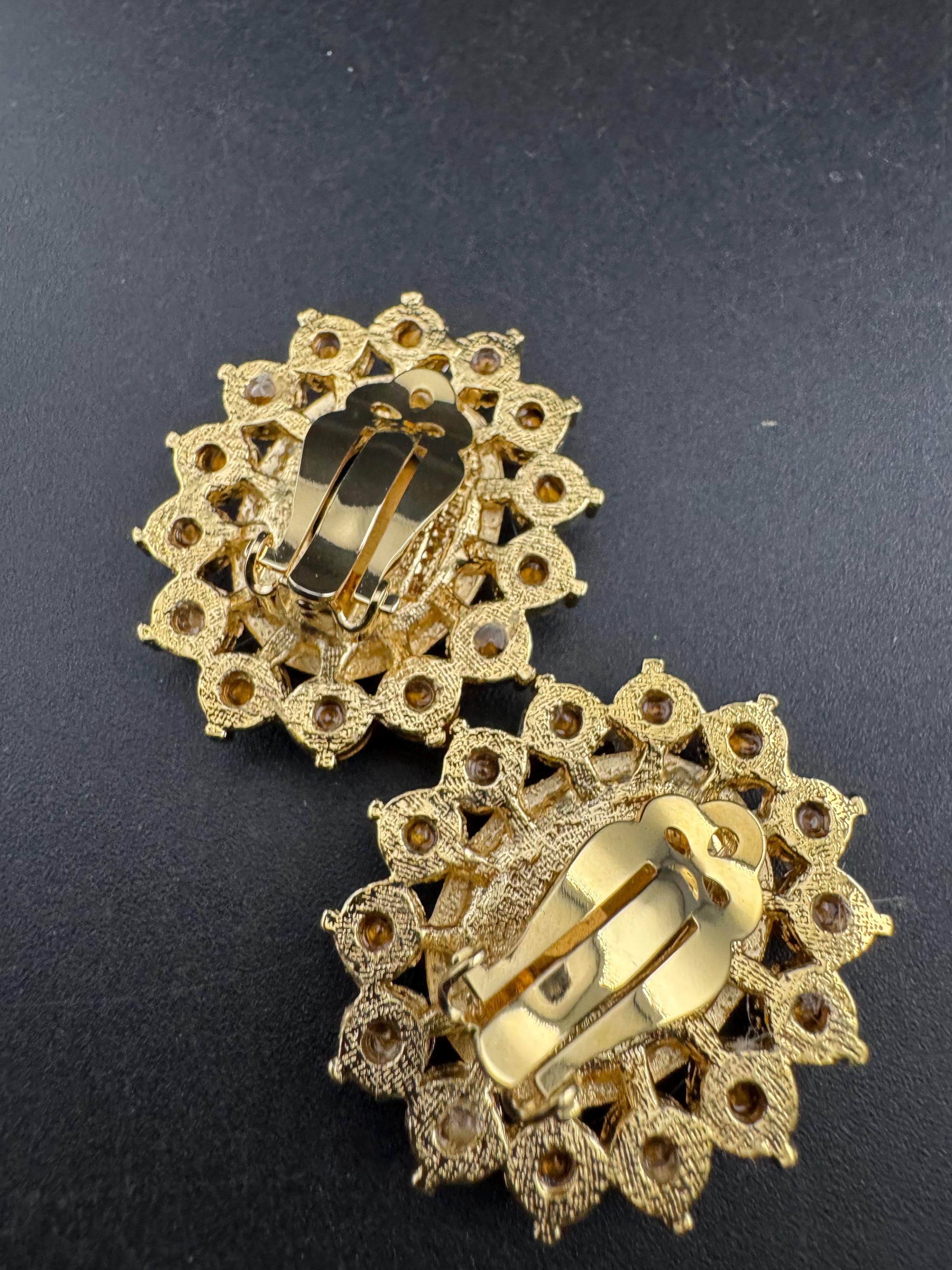 Vintage Swarovski Crystal oval Earrings: Oversized Gold Tone Studs, 1980s
