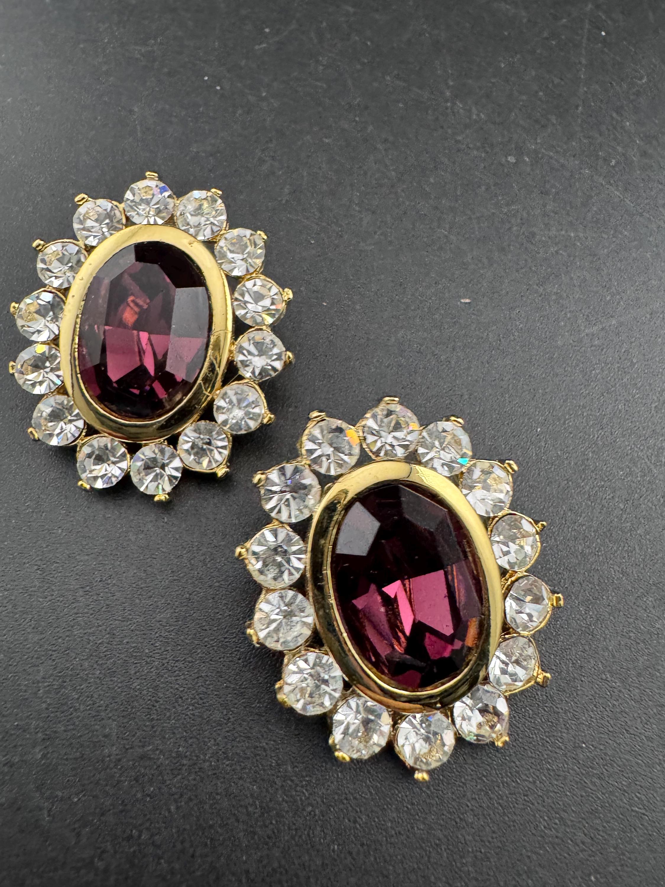Vintage Swarovski Crystal oval Earrings: Oversized Gold Tone Studs, 1980s