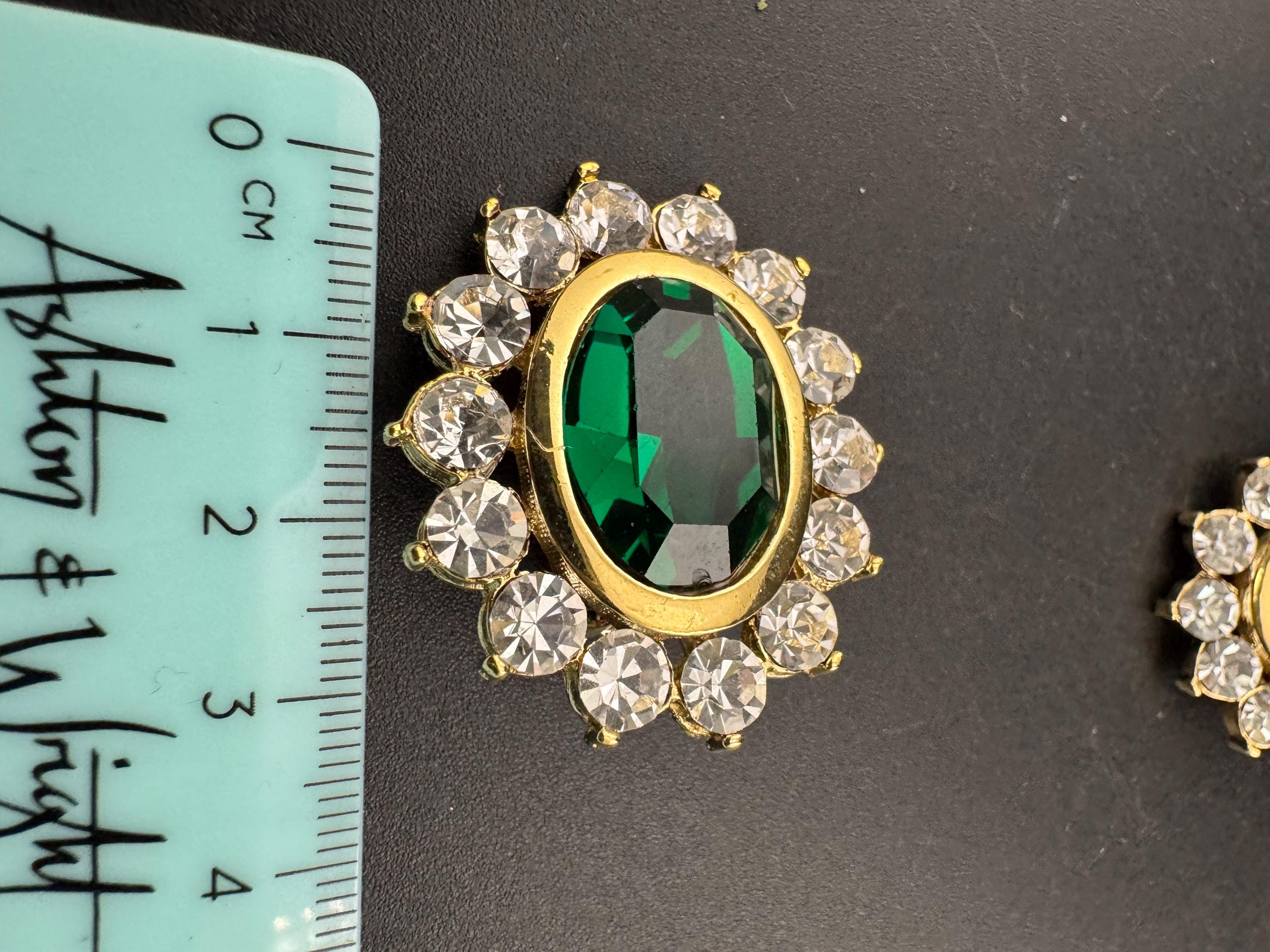 Emerald Green oval Crystal Earrings: Swarovski, Gold Tone, 1980s Stock