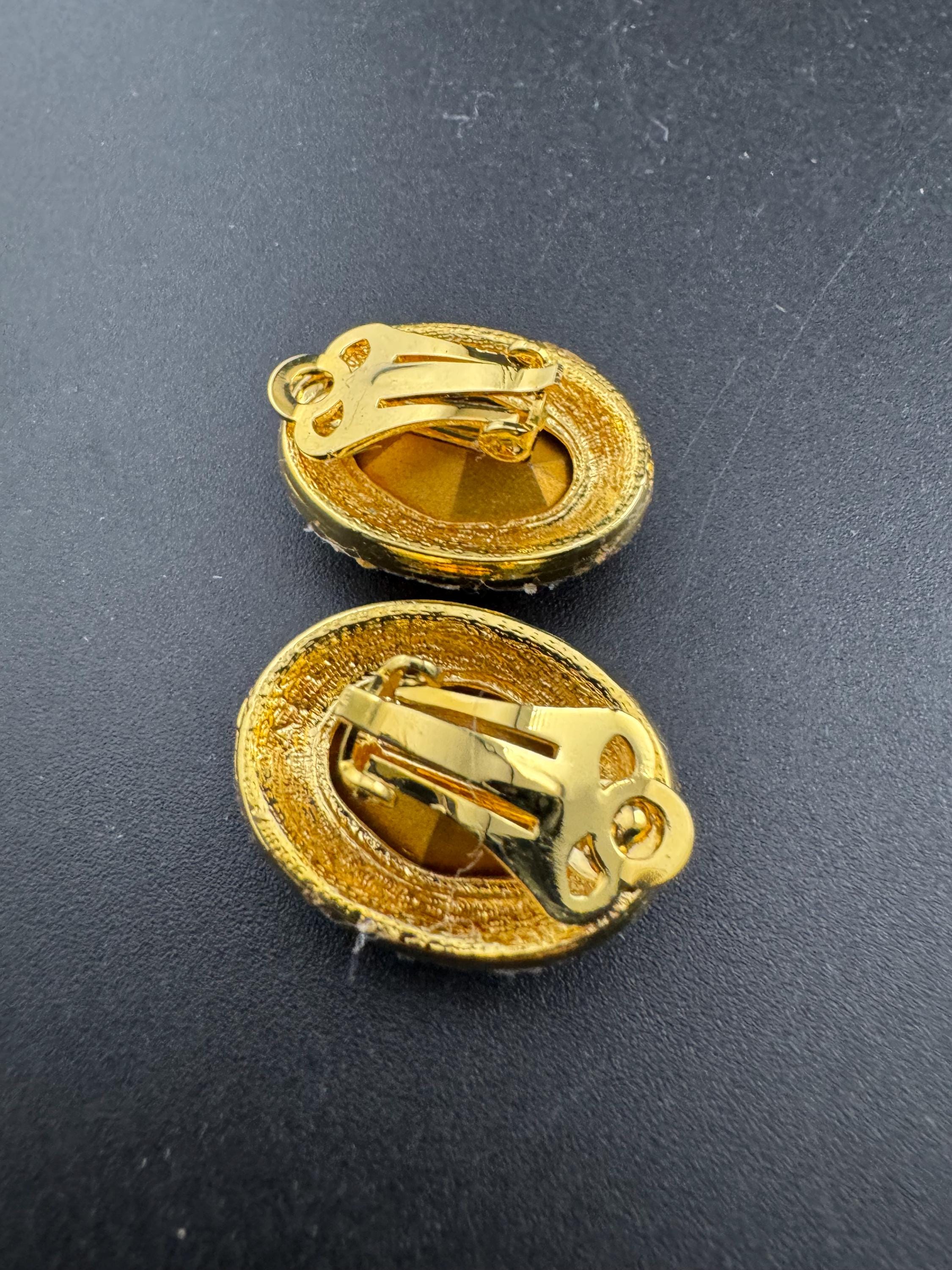 Sapphire Blue Swarovski Crystal clip on Earrings - 1980s gold tone