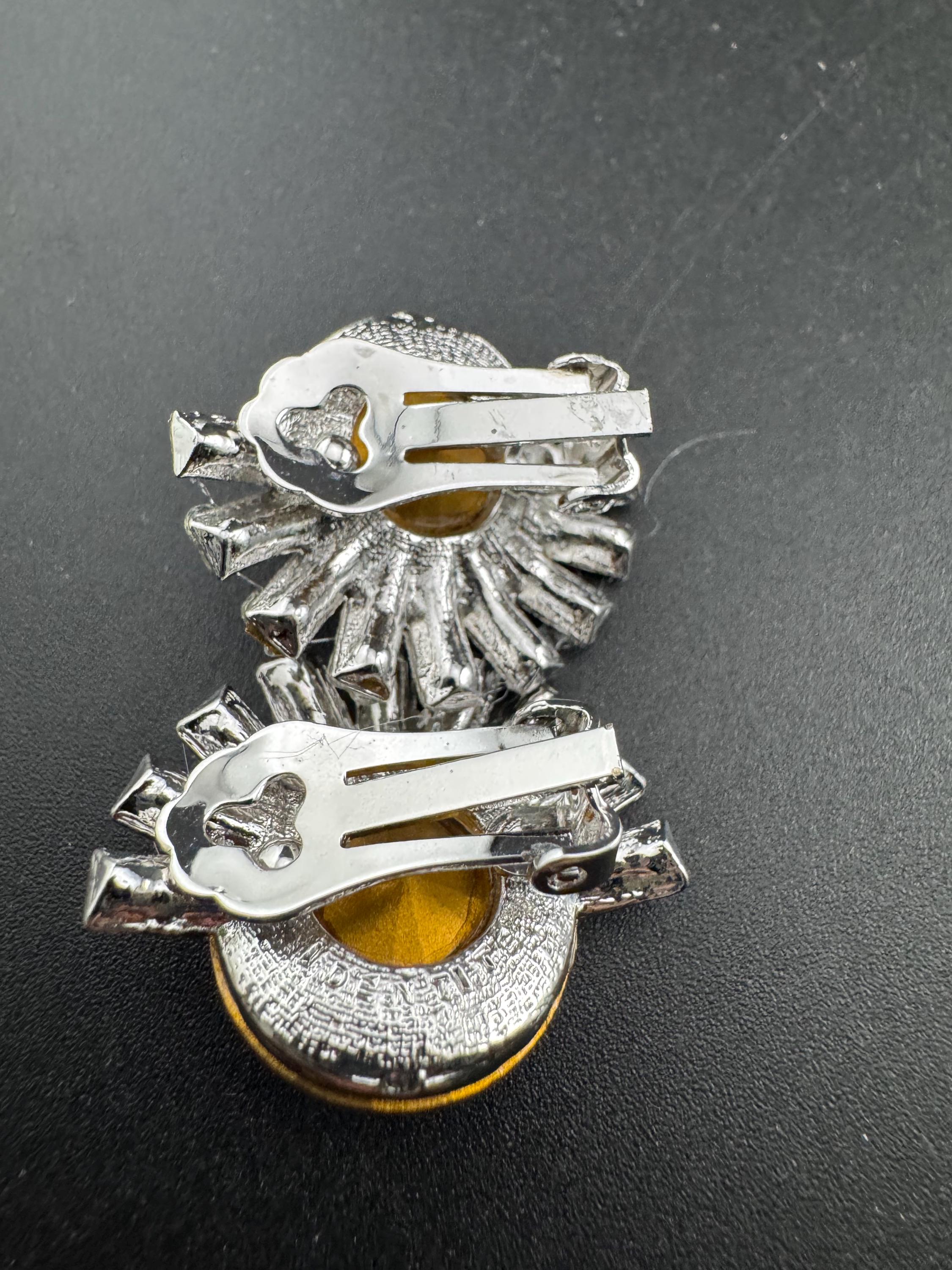 Swarovski Crystal clip on Earrings: Oversized Silver Tone Rivoli Baguette