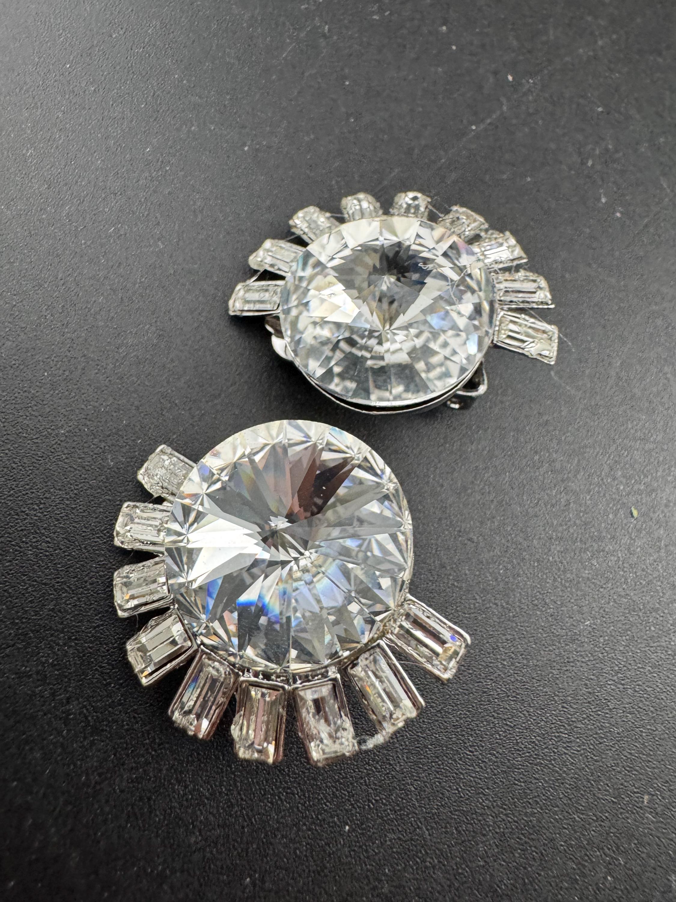 Swarovski Crystal clip on Earrings: Oversized Silver Tone Rivoli Baguette