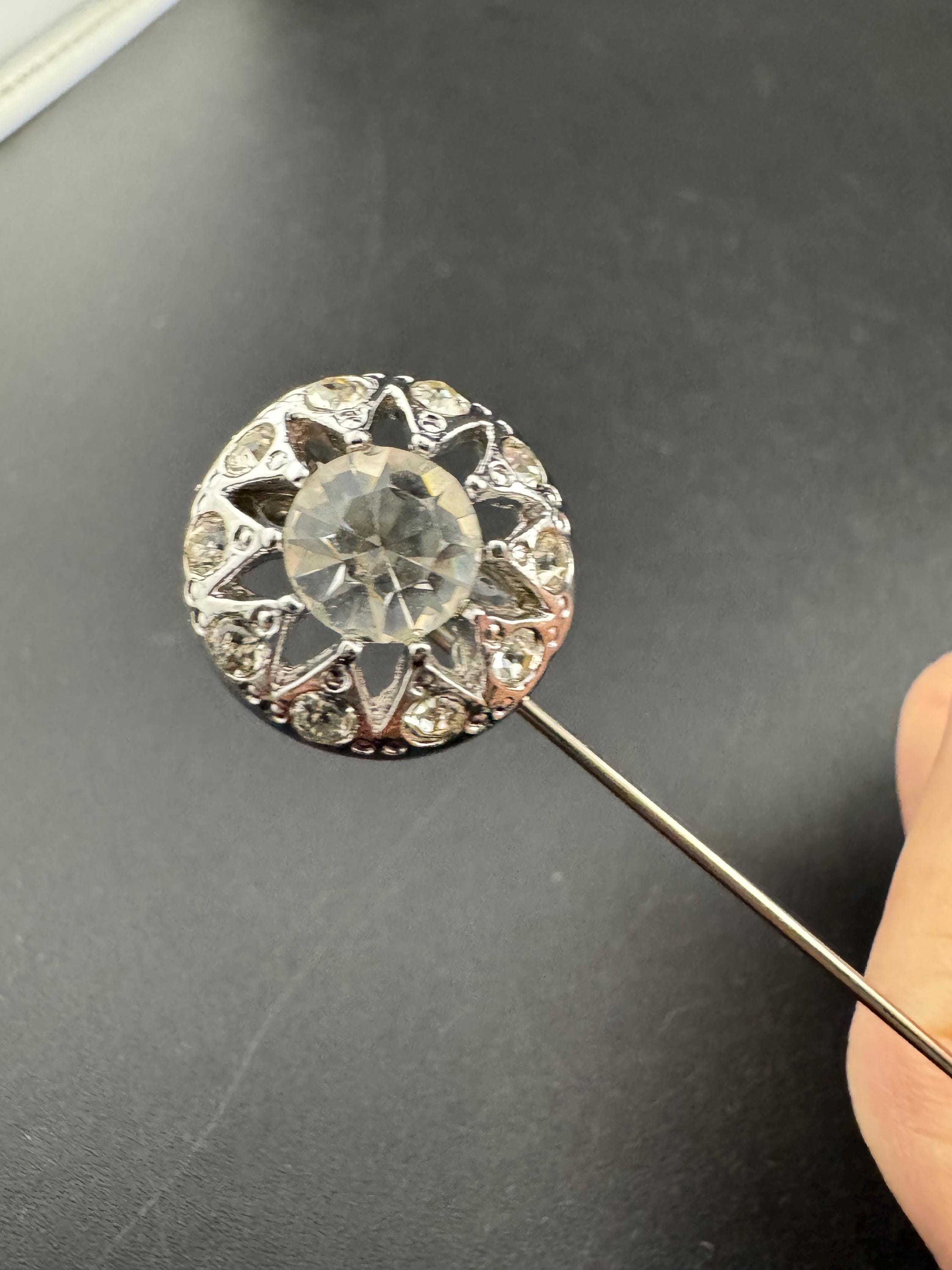Ladies clear Swarovski crystal stick pin , silver tone