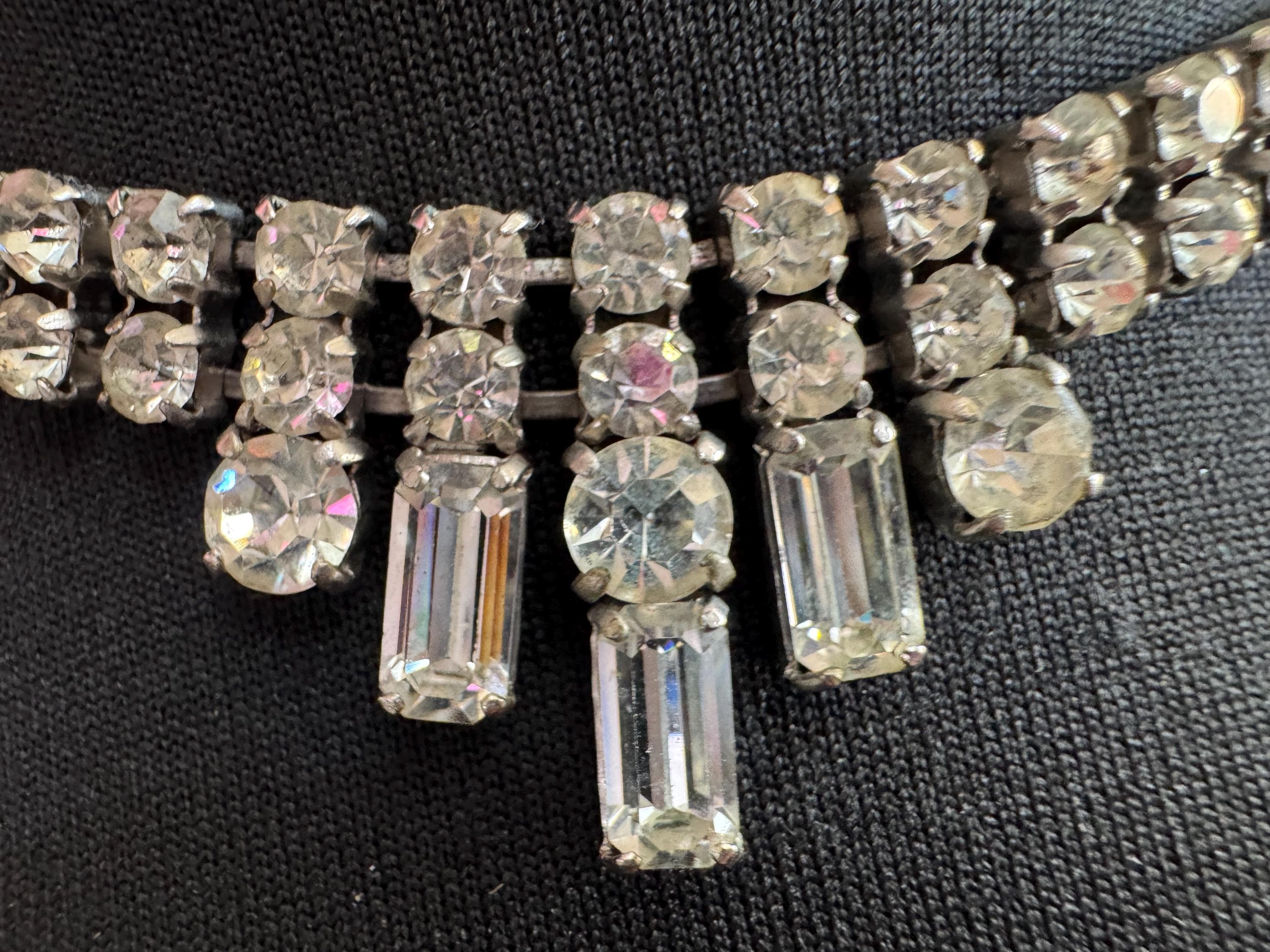 Diamanté crystal choker necklace, clear glass rhinestones, vintage