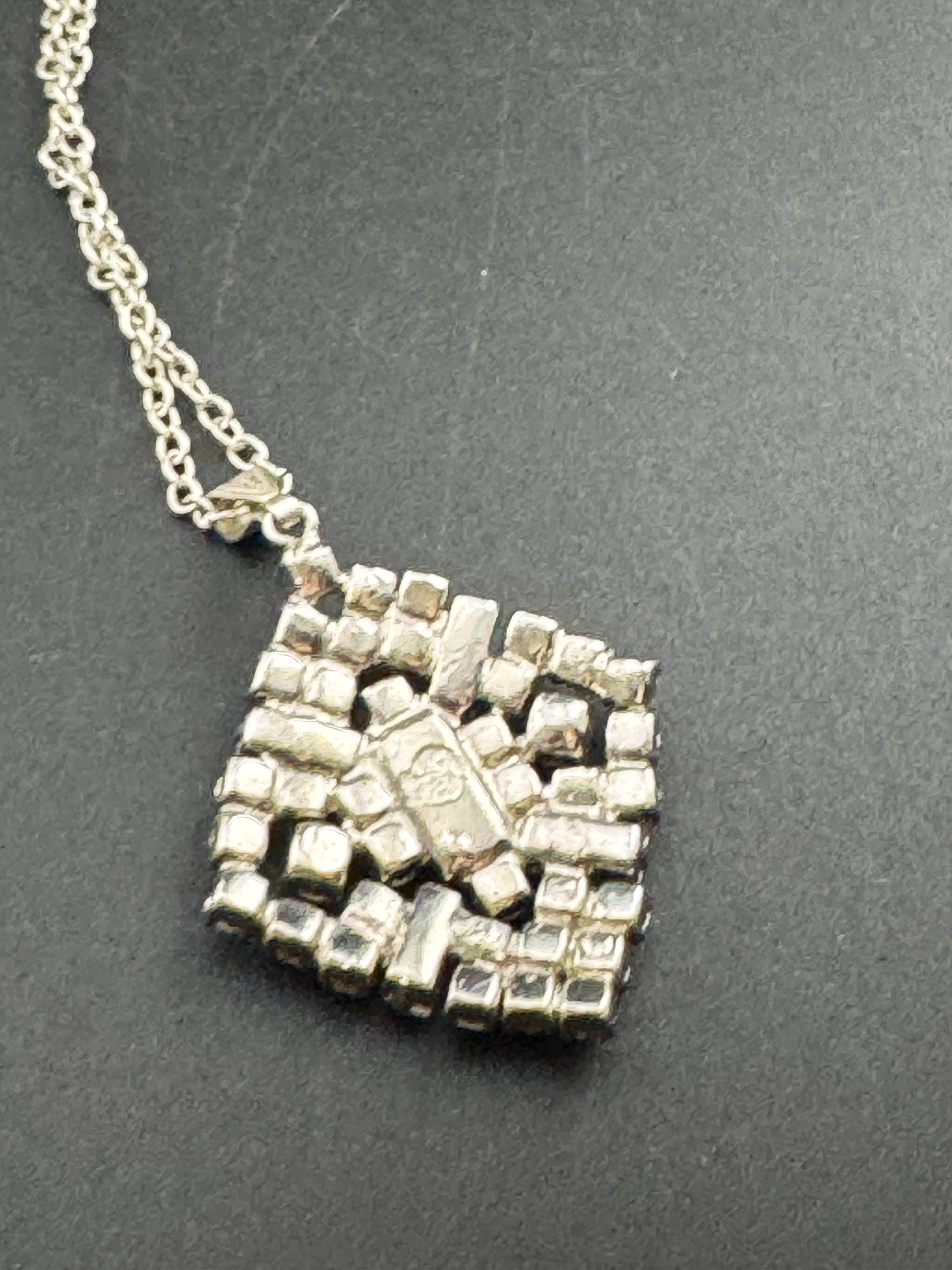 Vintage turquoise blue rhinestone pendant Necklace, silver tone chain