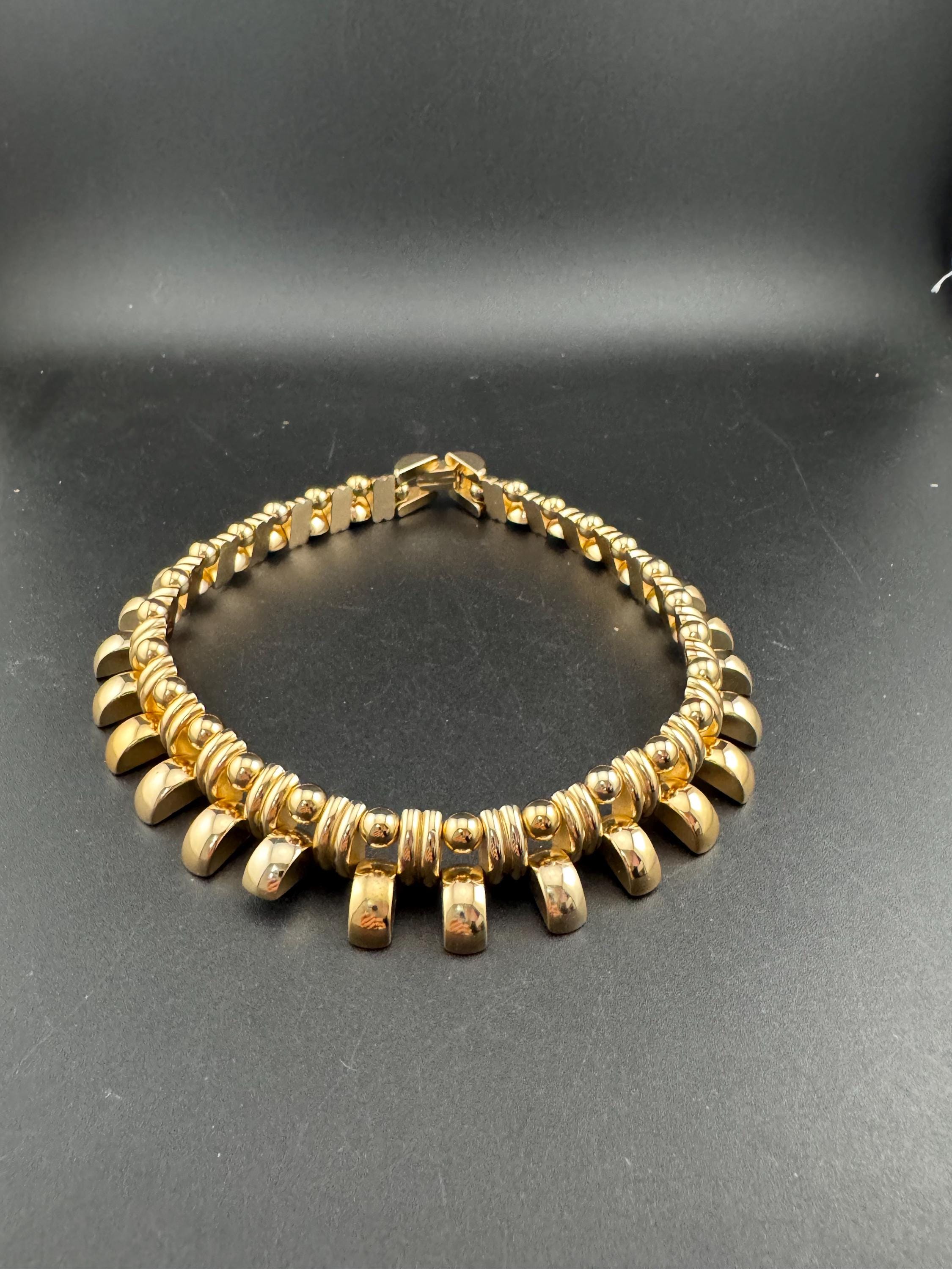 Vintage de Farre warm gold tone collar necklace, Art Deco machine age style