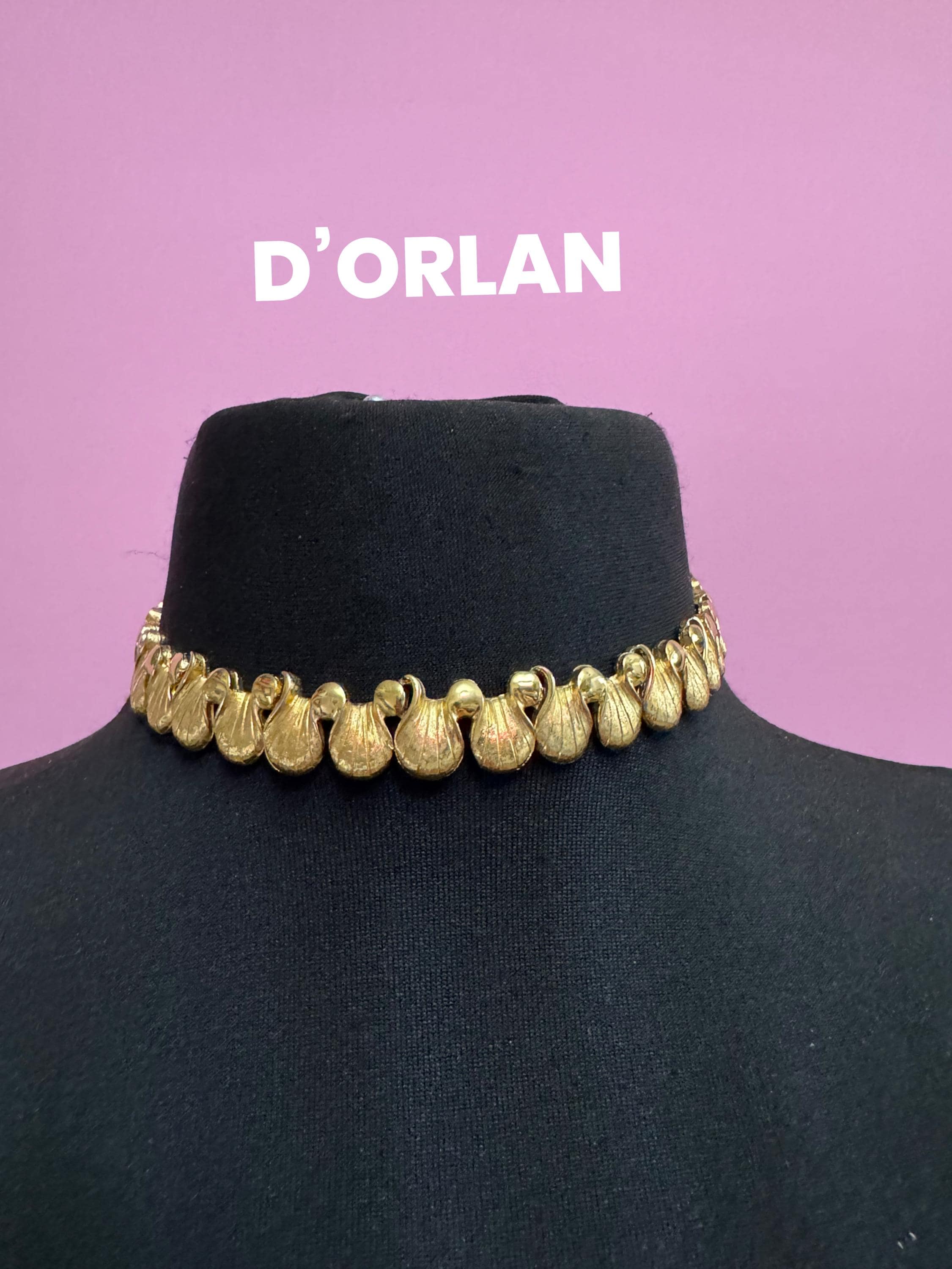 Signed D'Orlan gold tone choker necklace , statement jewellery 80s