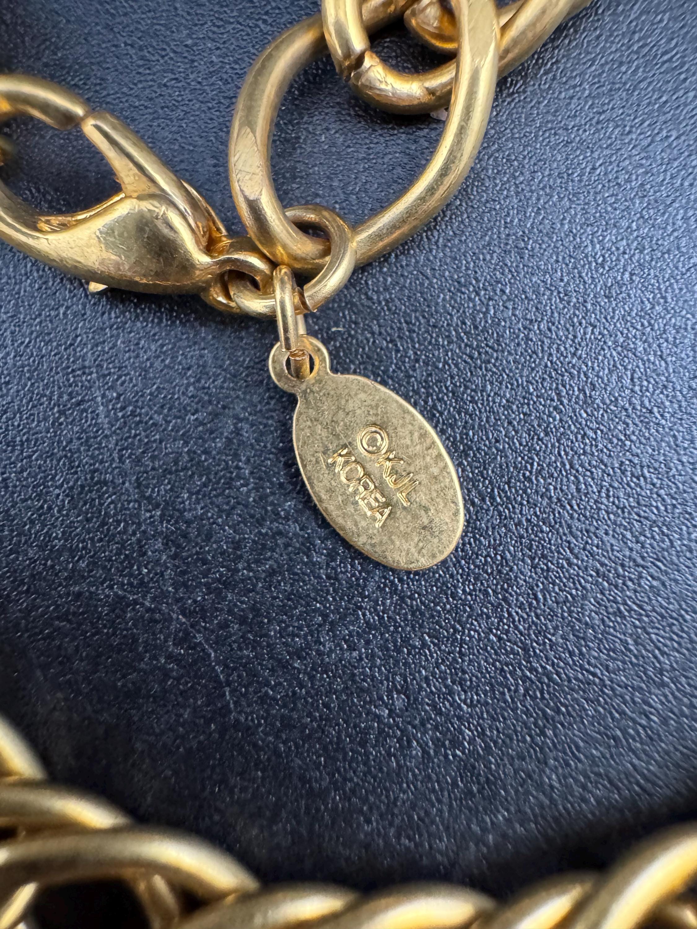 Signed KJL wide long gold chain, thick layering necklace