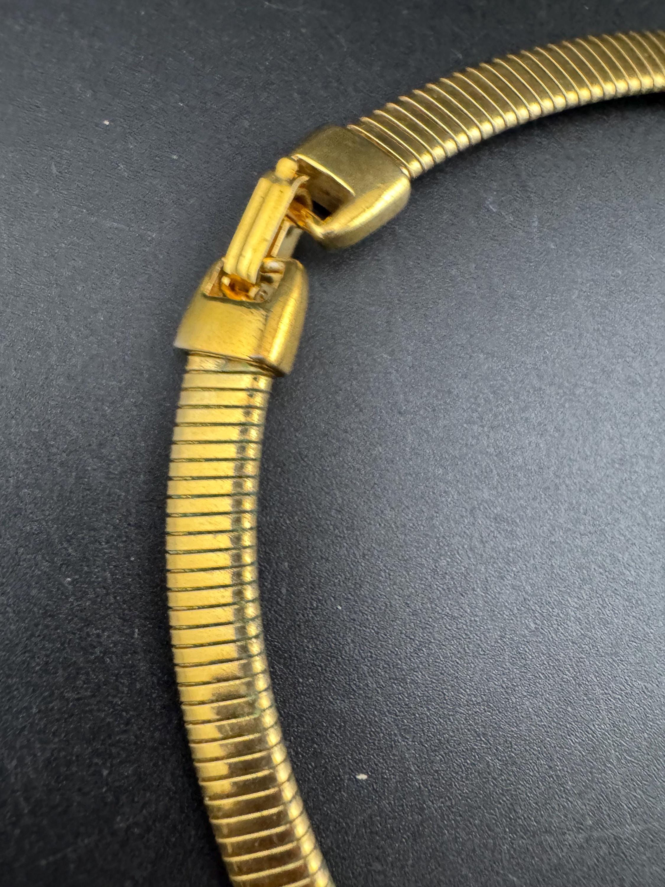 Signed NAPIER cream Enamel Choker: Vintage Gold Tone omega necklace