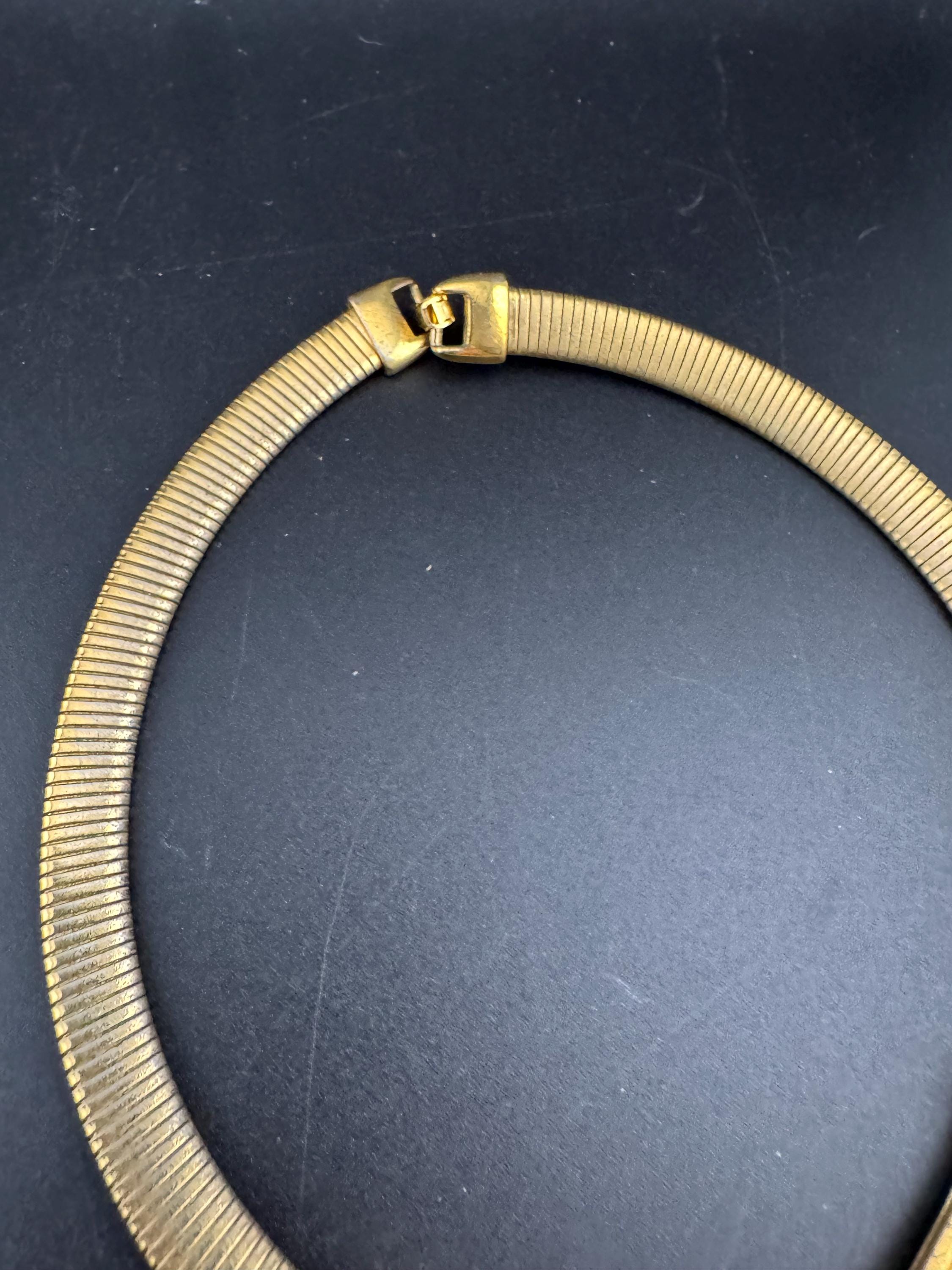 Signed NAPIER cream Enamel Choker: Vintage Gold Tone omega necklace