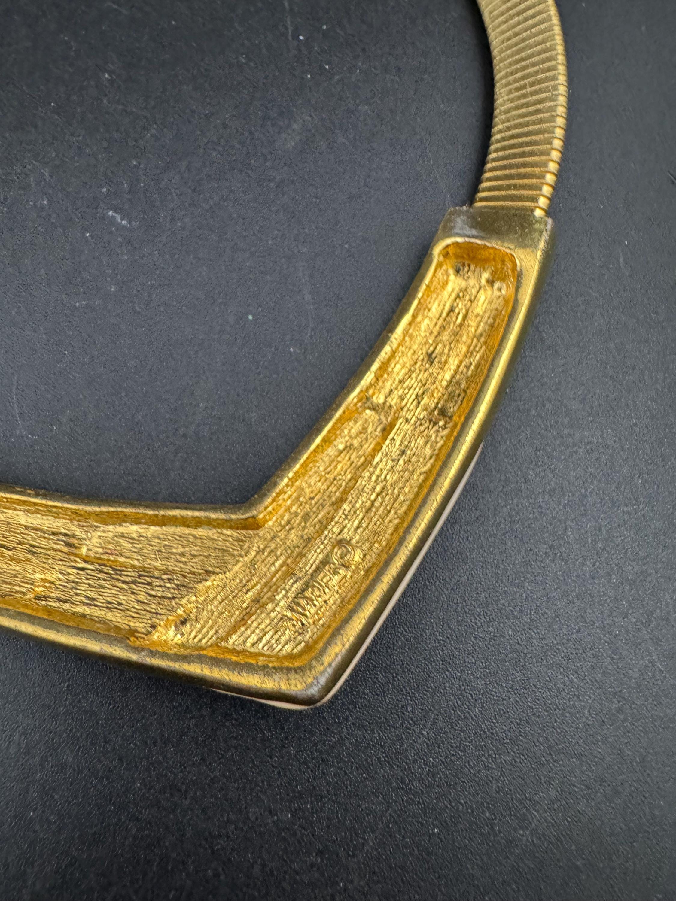 Signed NAPIER cream Enamel Choker: Vintage Gold Tone omega necklace