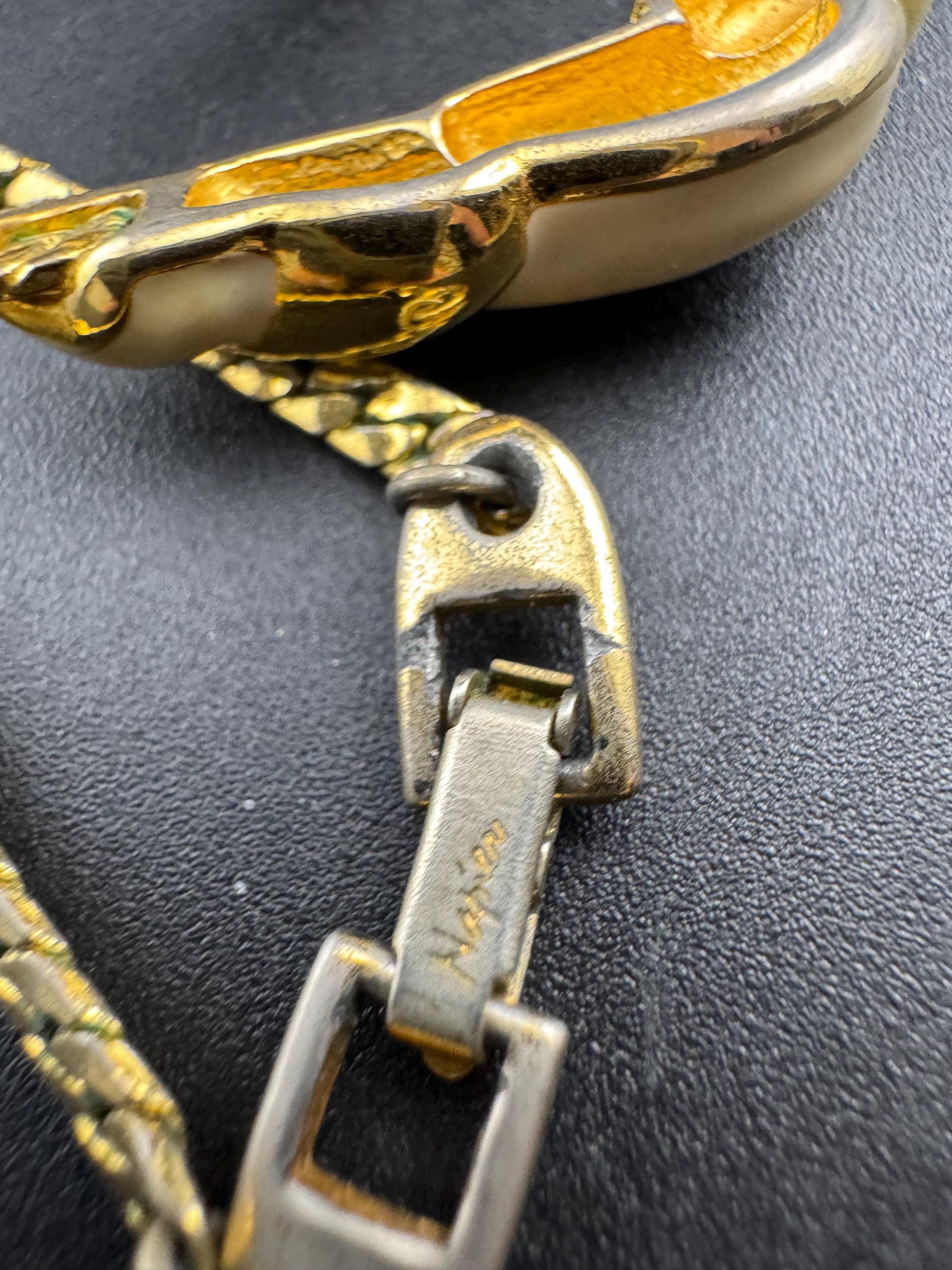 Signed NAPIER cream Enamel Choker: Vintage Gold Tone chain necklace