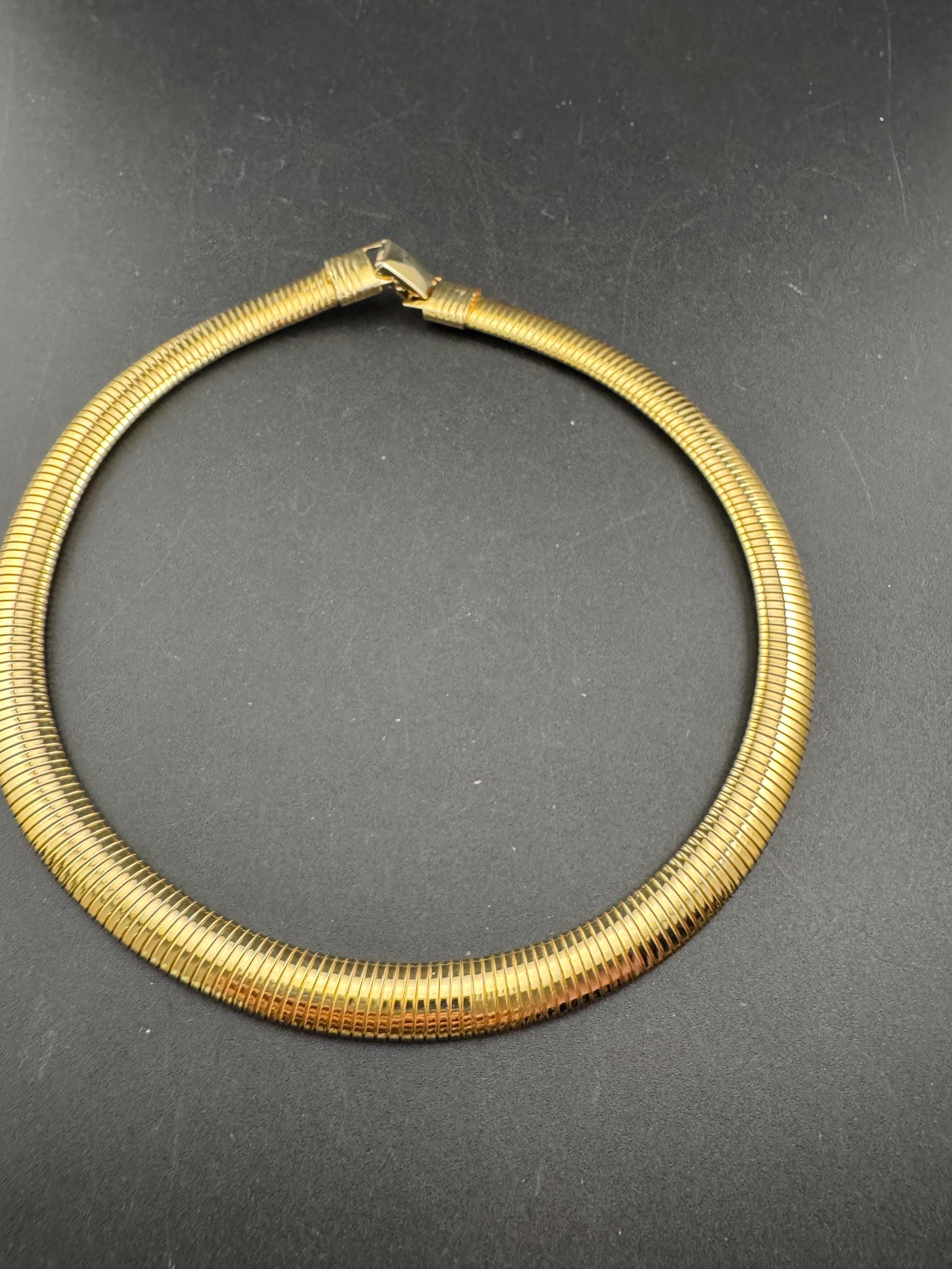 Vintage 12mm wide omega link choker necklace, gold tone