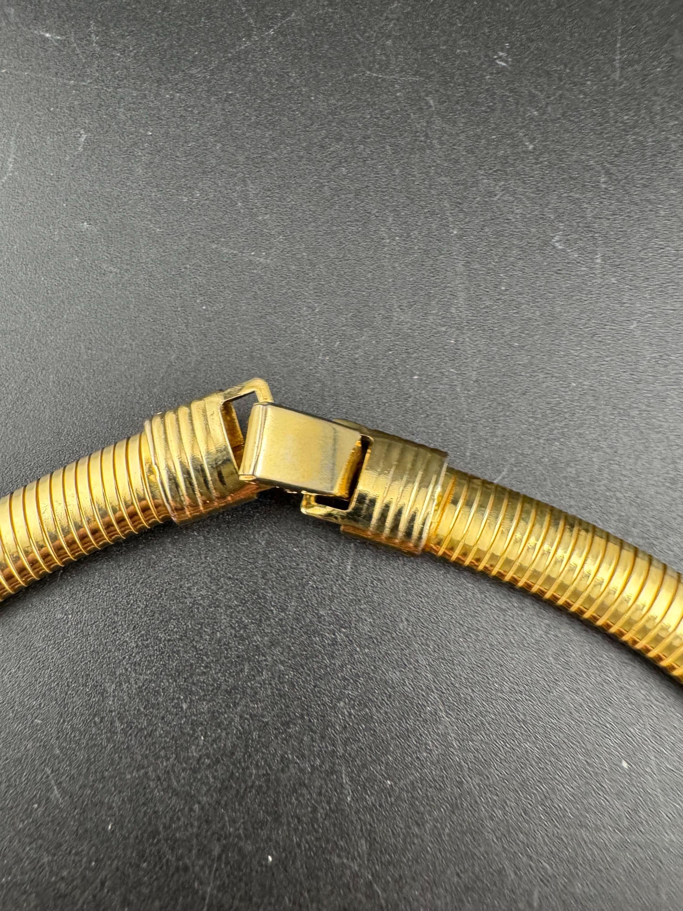 Vintage 12mm wide omega link choker necklace, gold tone