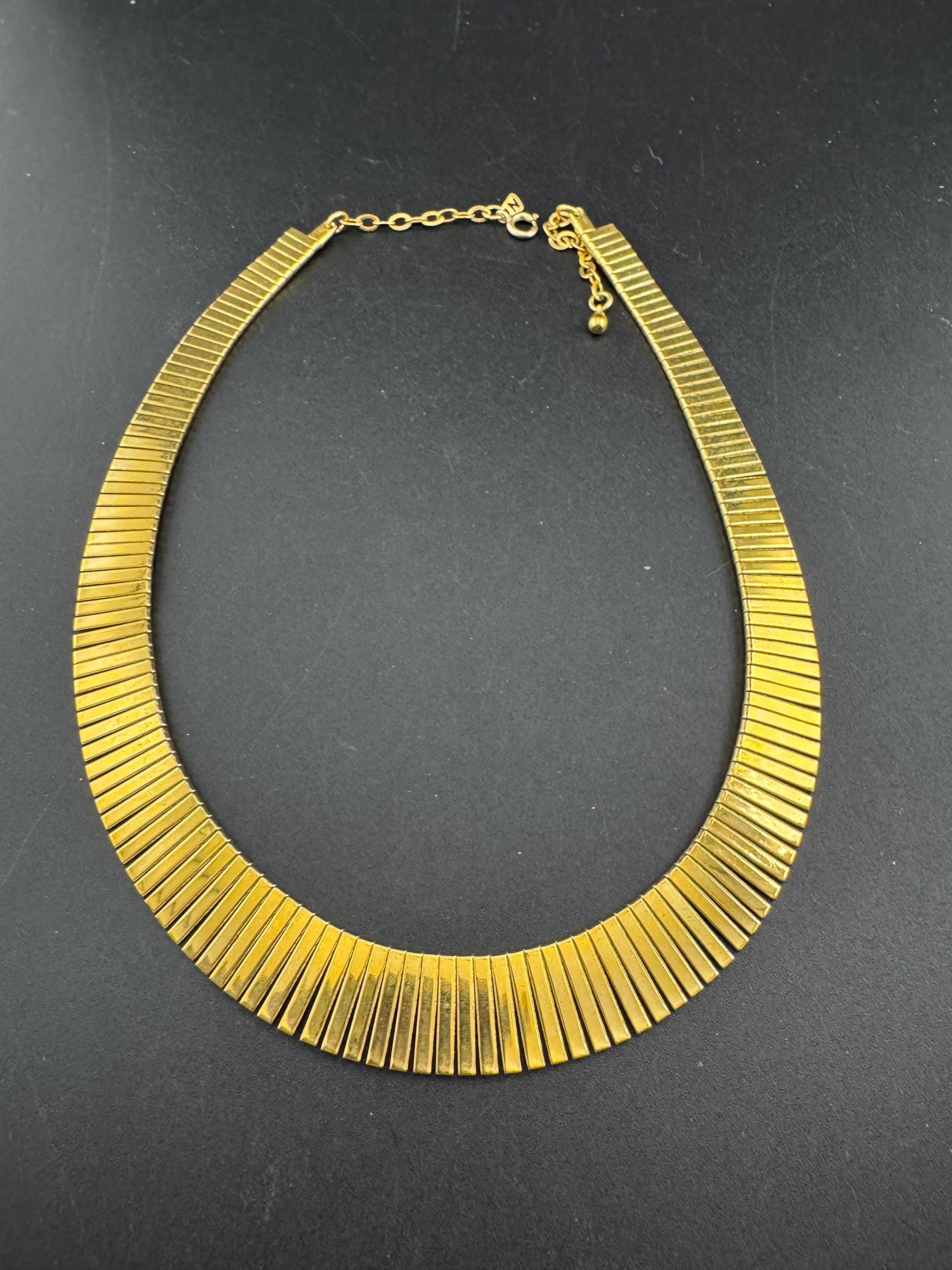 Vintage Egyptian revival gold tone wide choker necklace