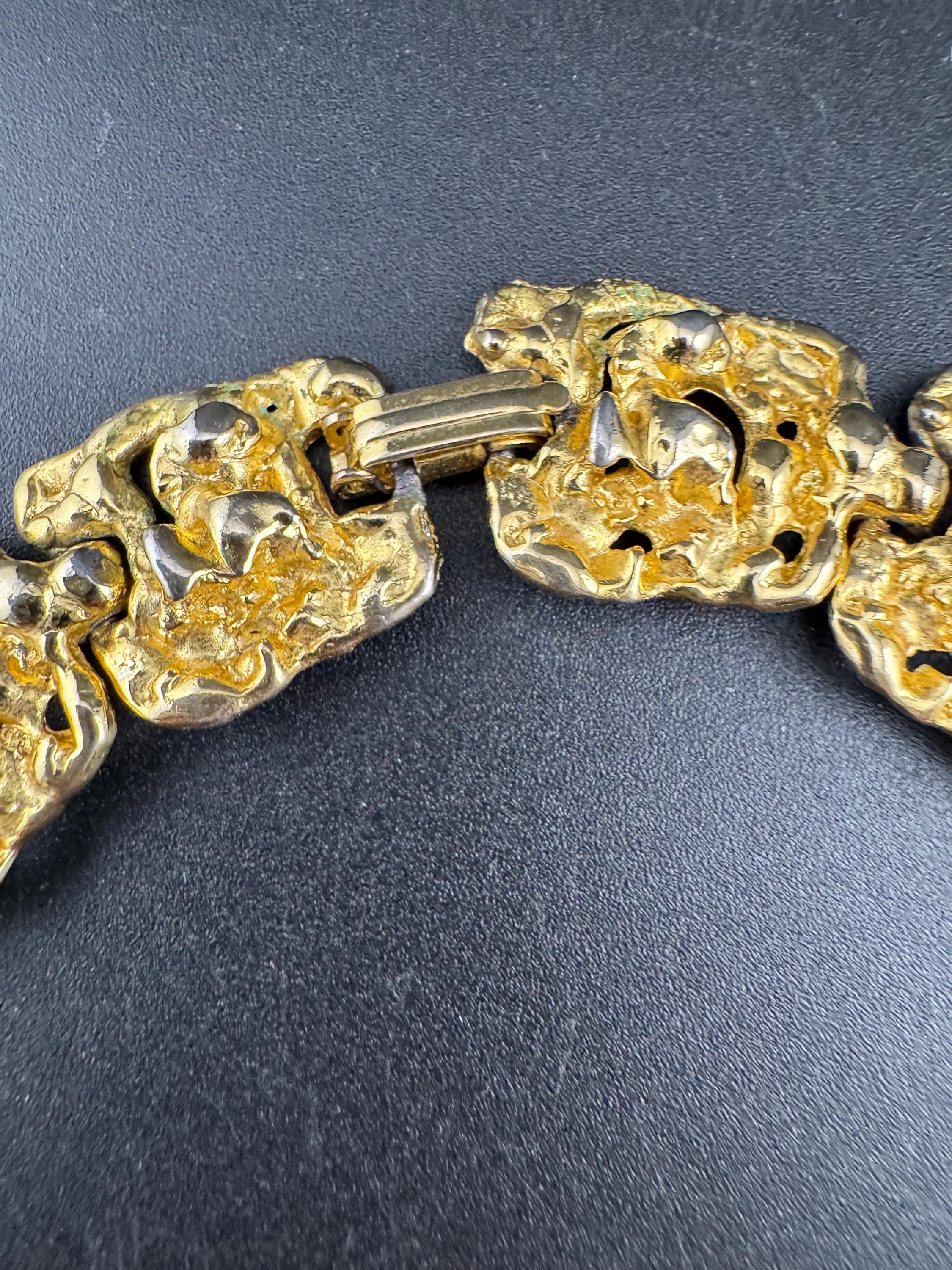 Vintage wide brutalist textured choker necklace, gold tone
