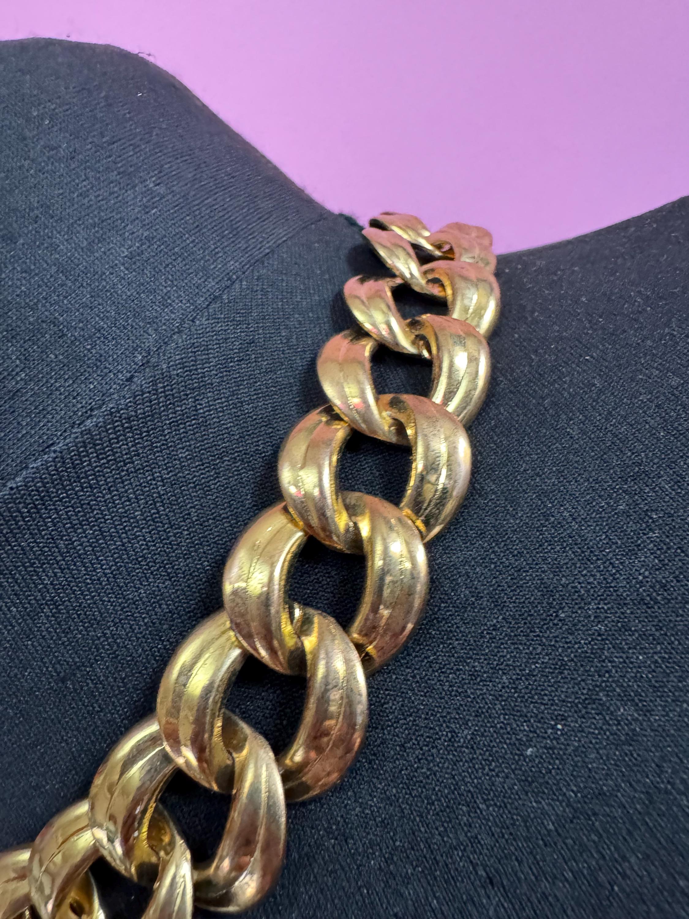 1980s wide link gold tone curb link choker necklace, vintage