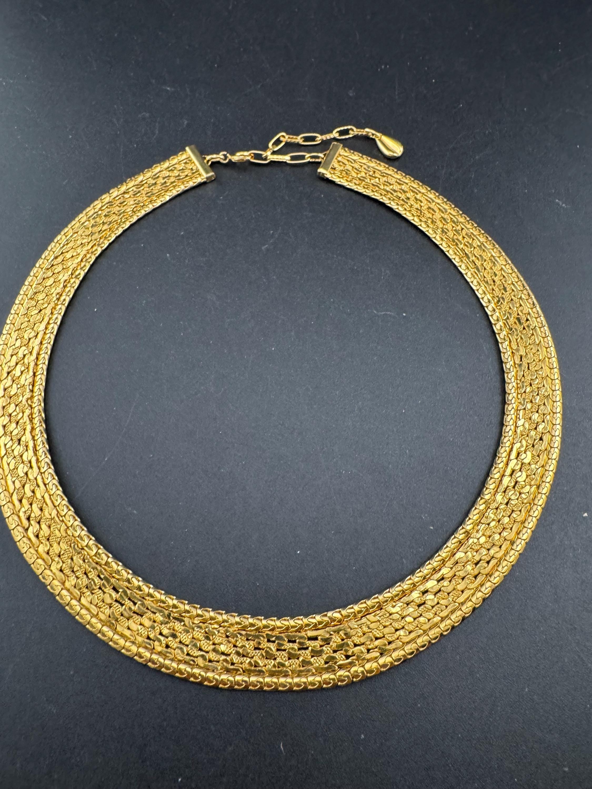Fine mesh woven gold plated choker necklace, Vintage 70s