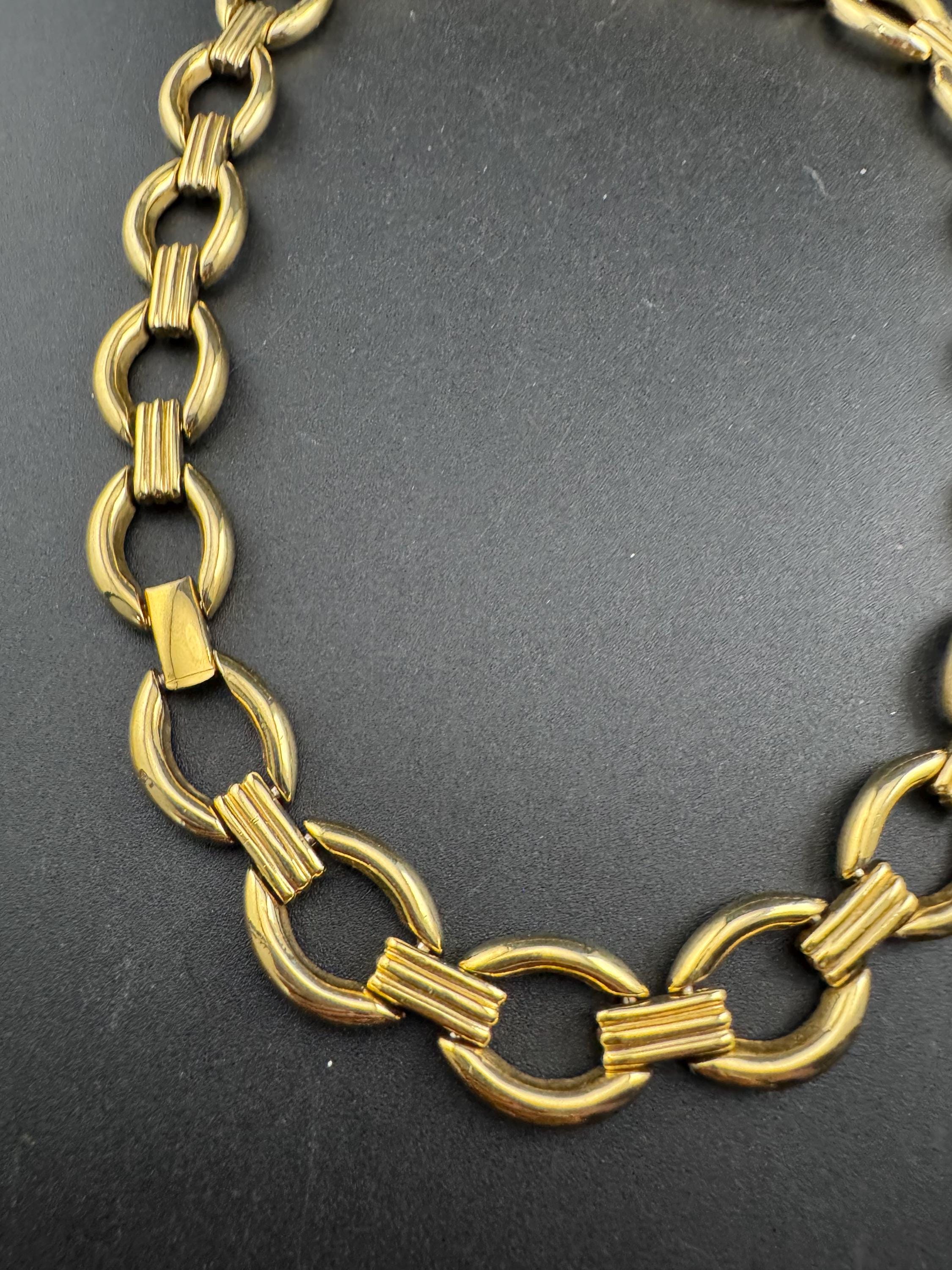 1980s gold panel link wide choker necklace