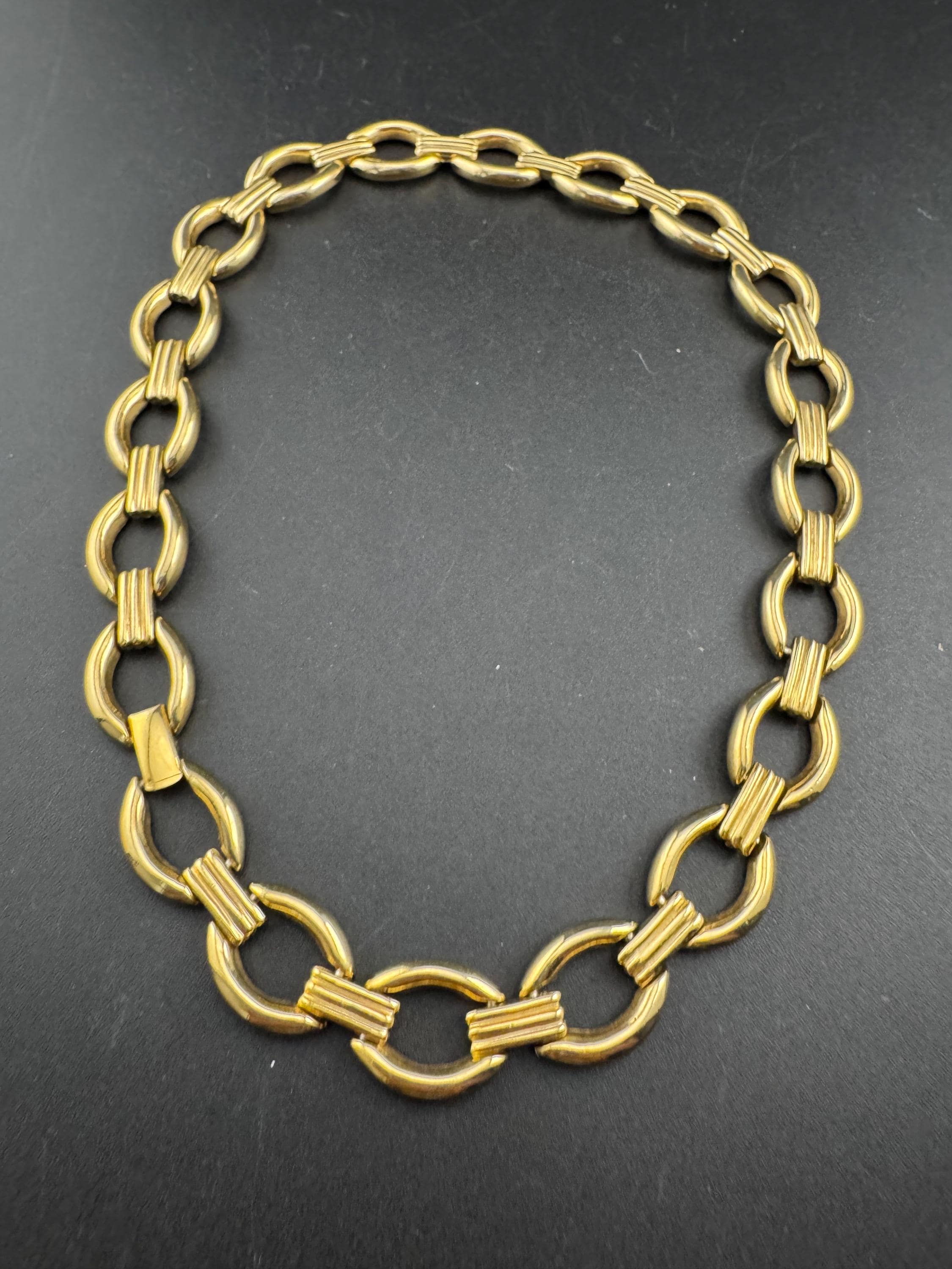1980s gold panel link wide choker necklace