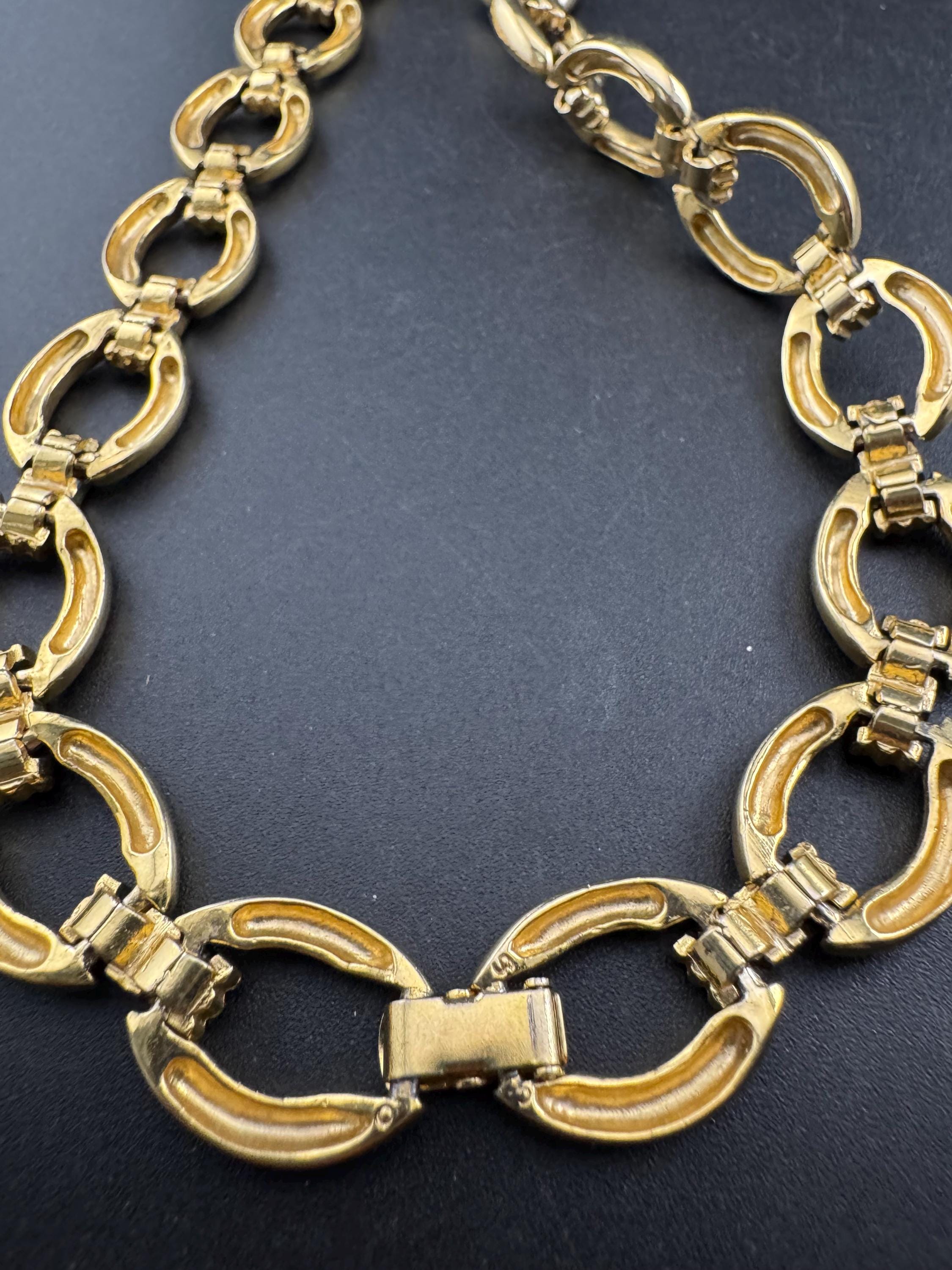 1980s gold panel link wide choker necklace