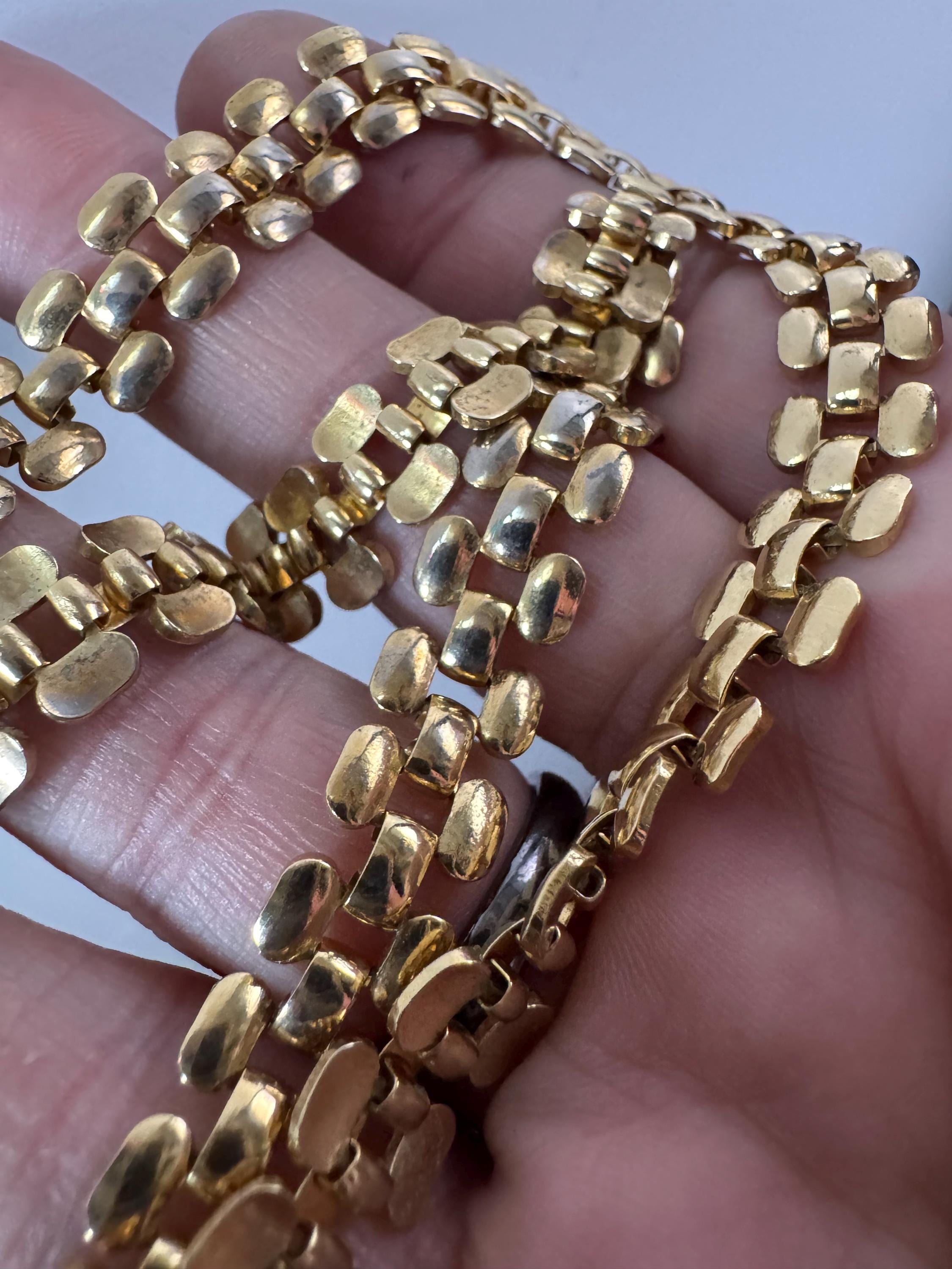 Retro 1980s slim panther link gold tone choker necklace