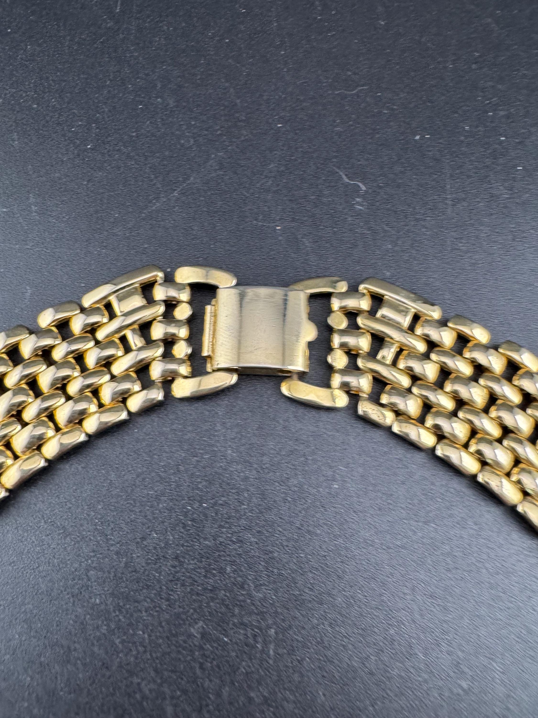 Retro 1980s wide brick panther link gold tone choker necklace 45cm