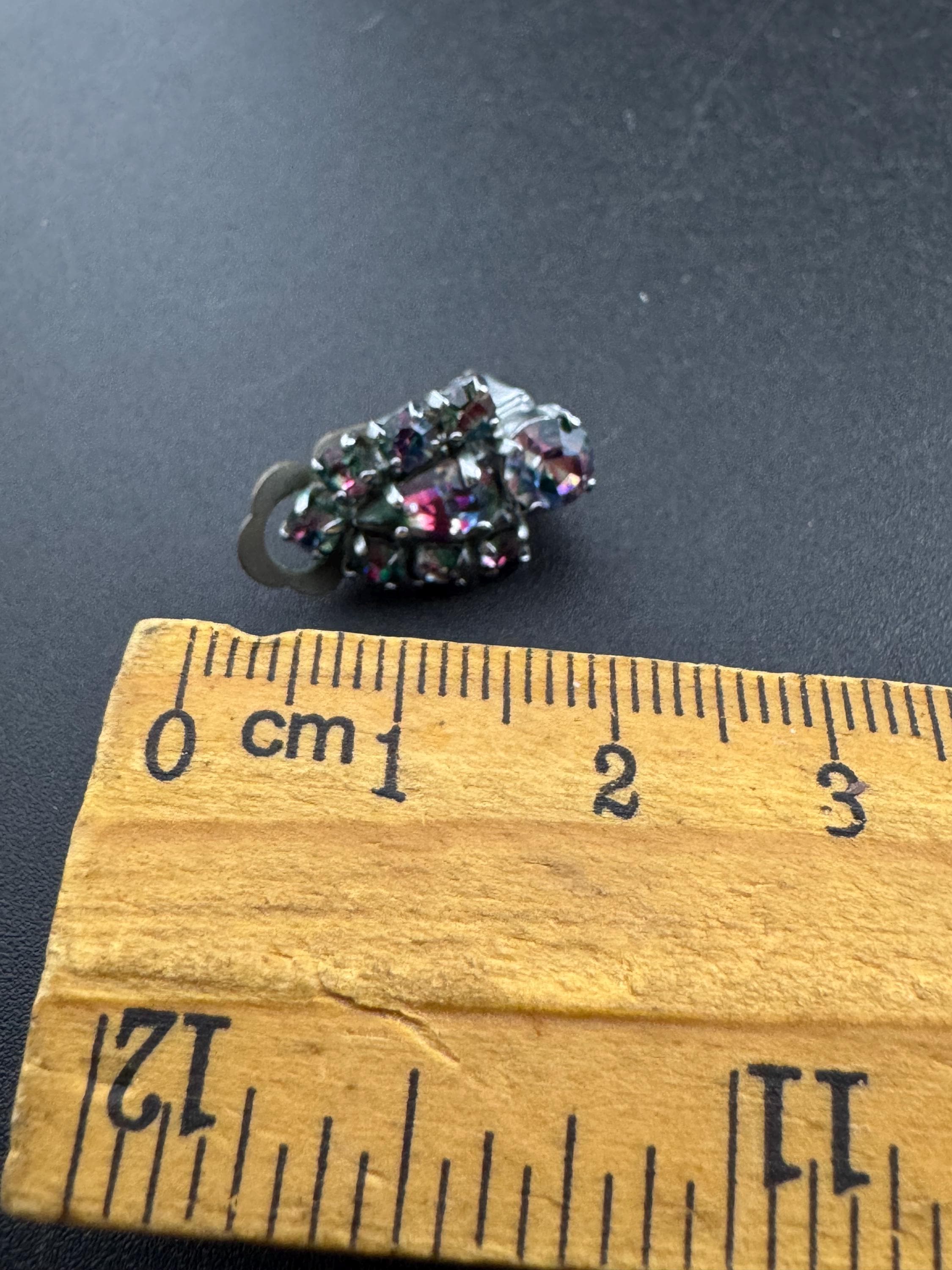 Vintage Iris Glass Clip On Earrings: Rhinestone Diamanté, 1940s Style