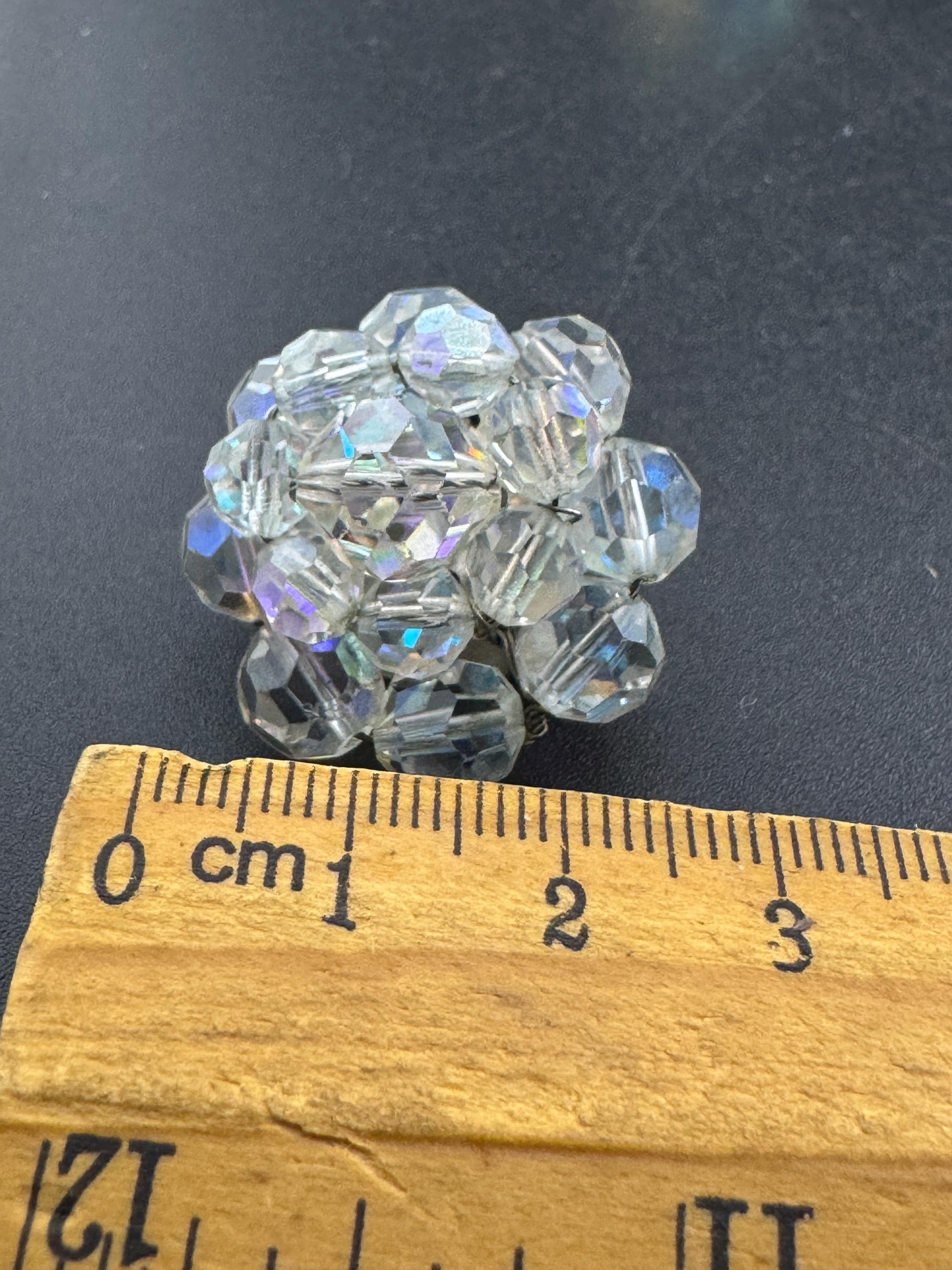 Vintage 1950s clear faceted glass beaded Cluster Clip On Earrings