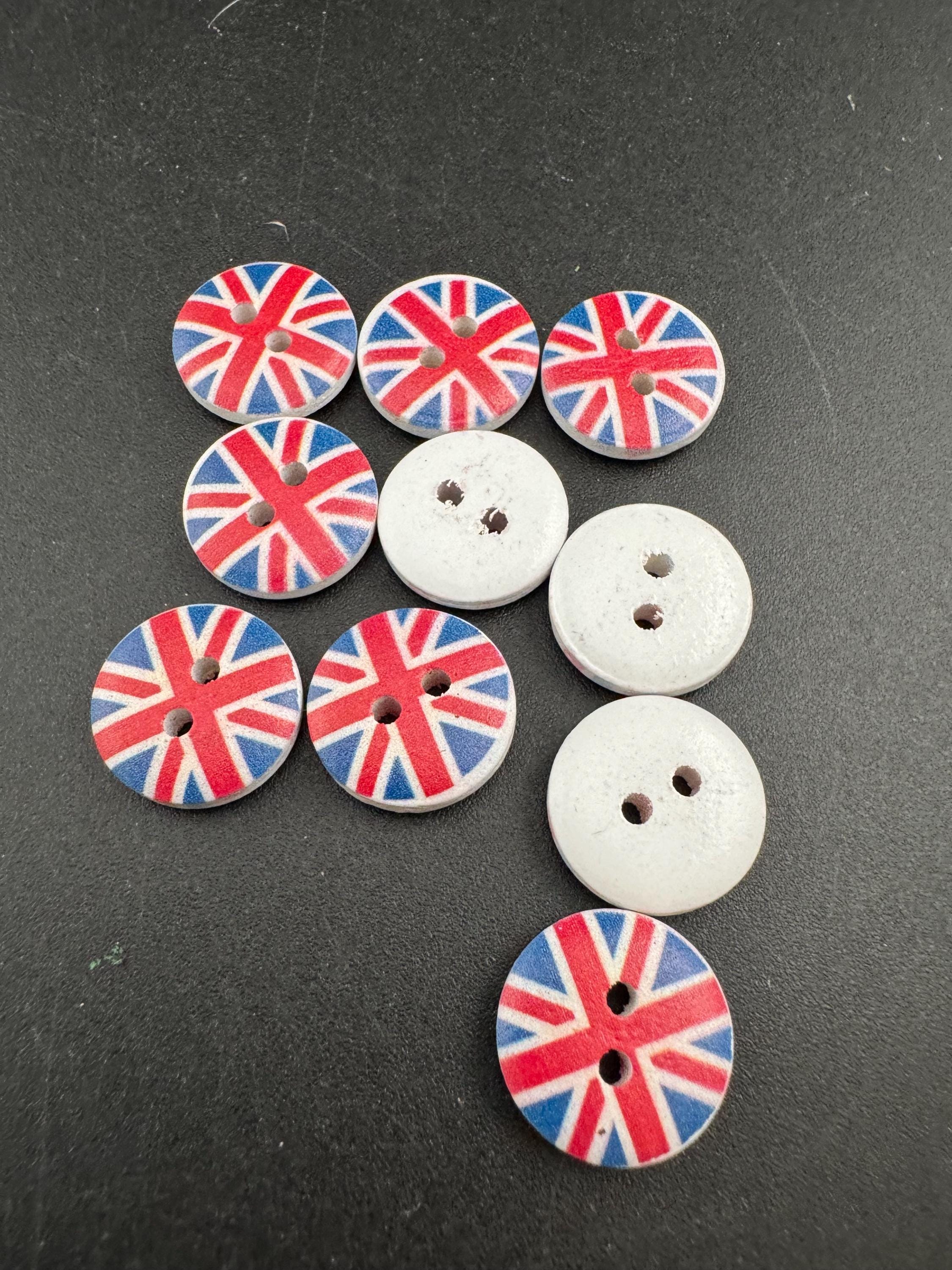 15mm wooden Union Jack buttons , Set of 10pcs UK flag