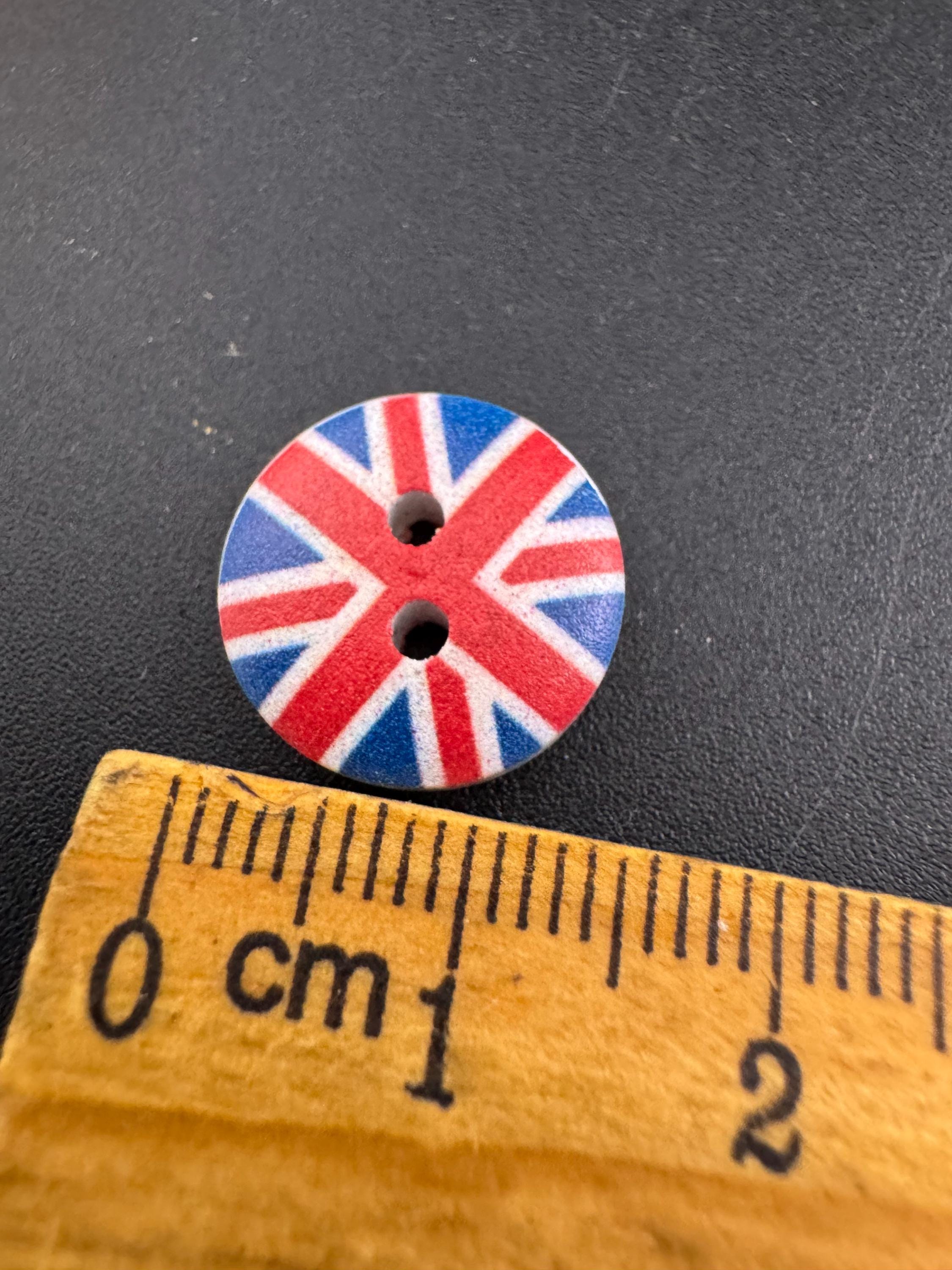 15mm wooden Union Jack buttons , Set of 10pcs UK flag