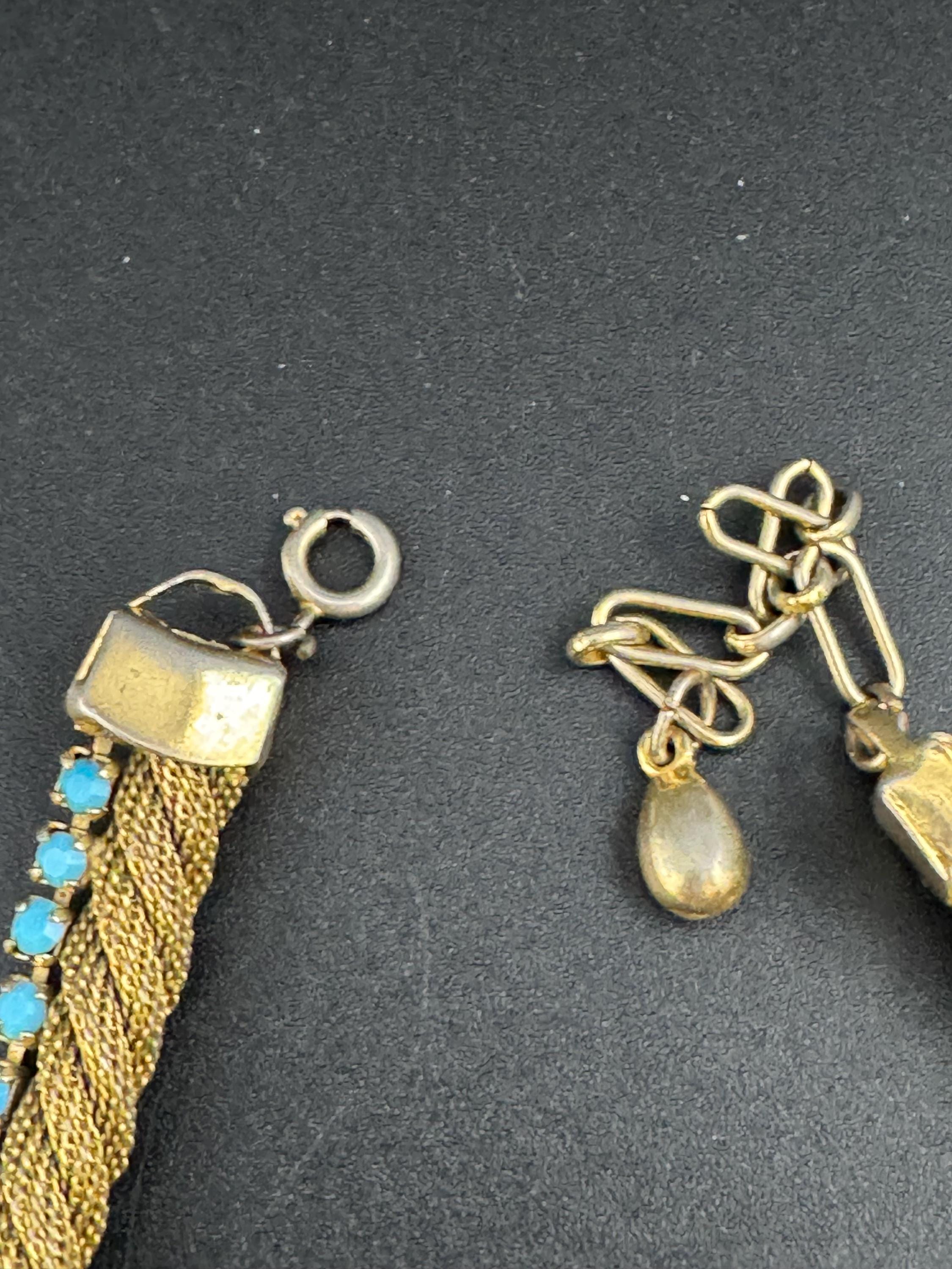 Vintage 1960s gold mesh twisted choker necklace with turquoise stones