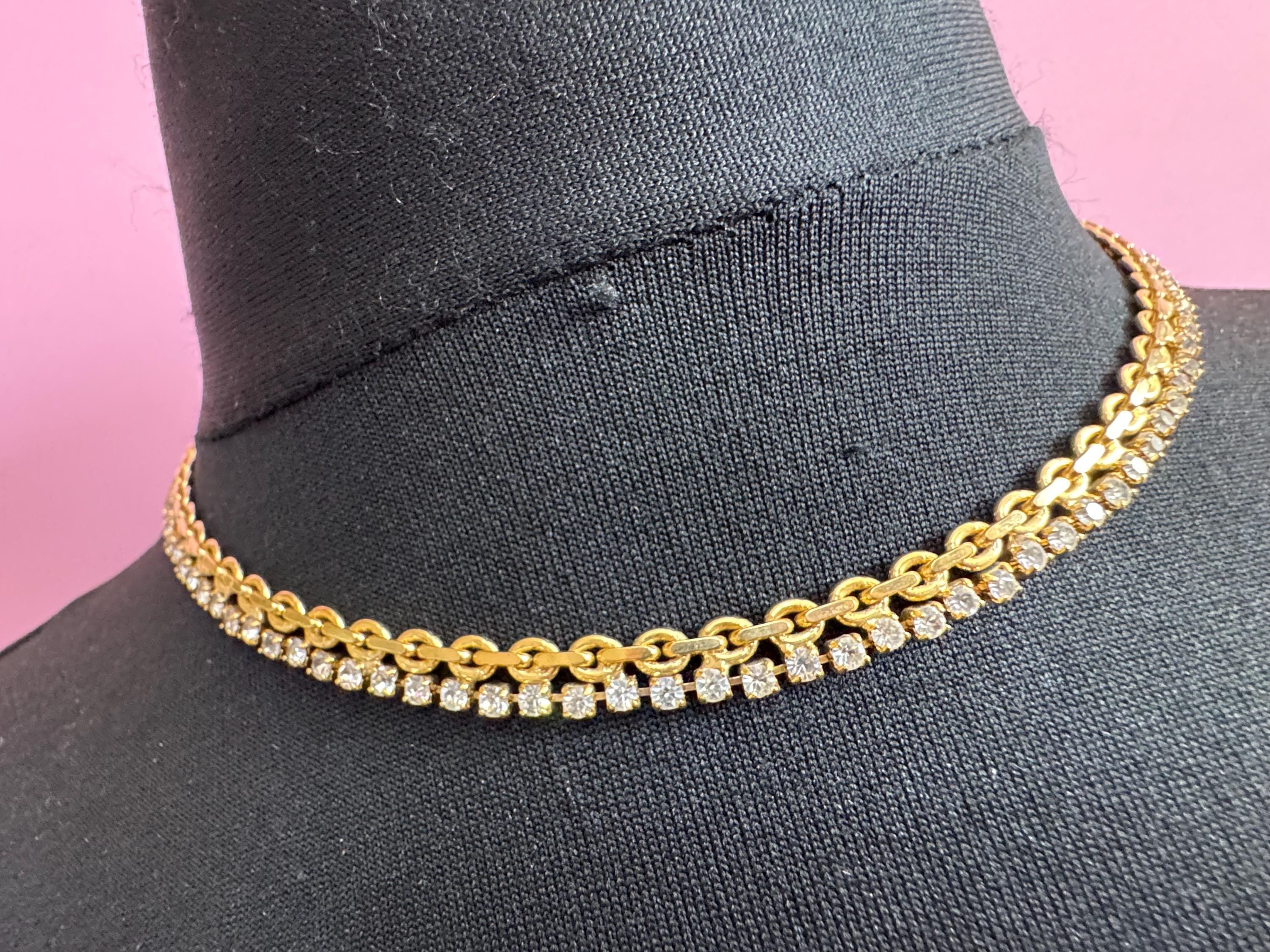 Vintage penino Gold choker Necklace: clear Diamanté