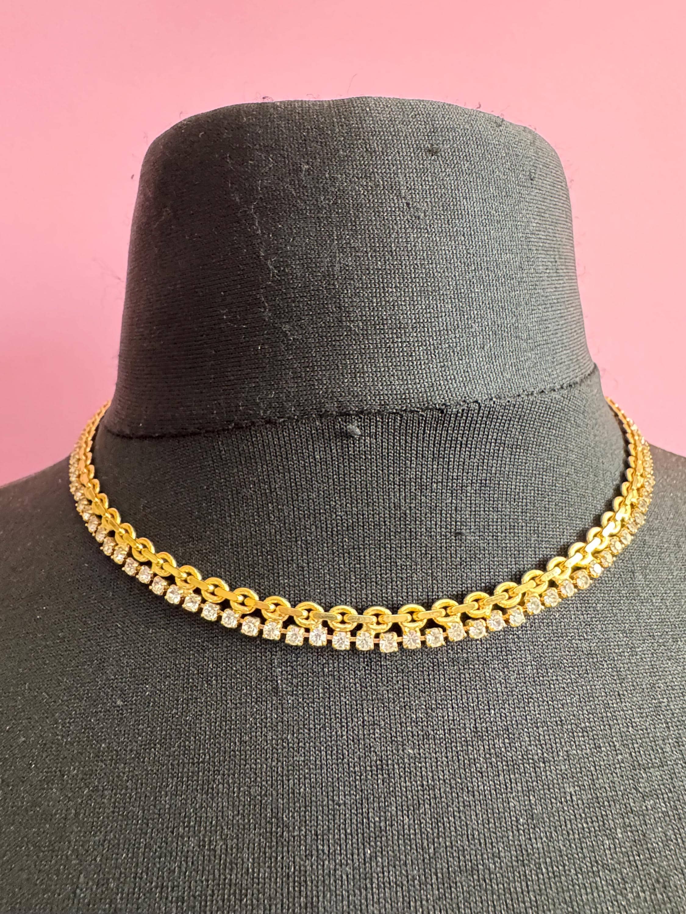 Vintage penino Gold choker Necklace: clear Diamanté