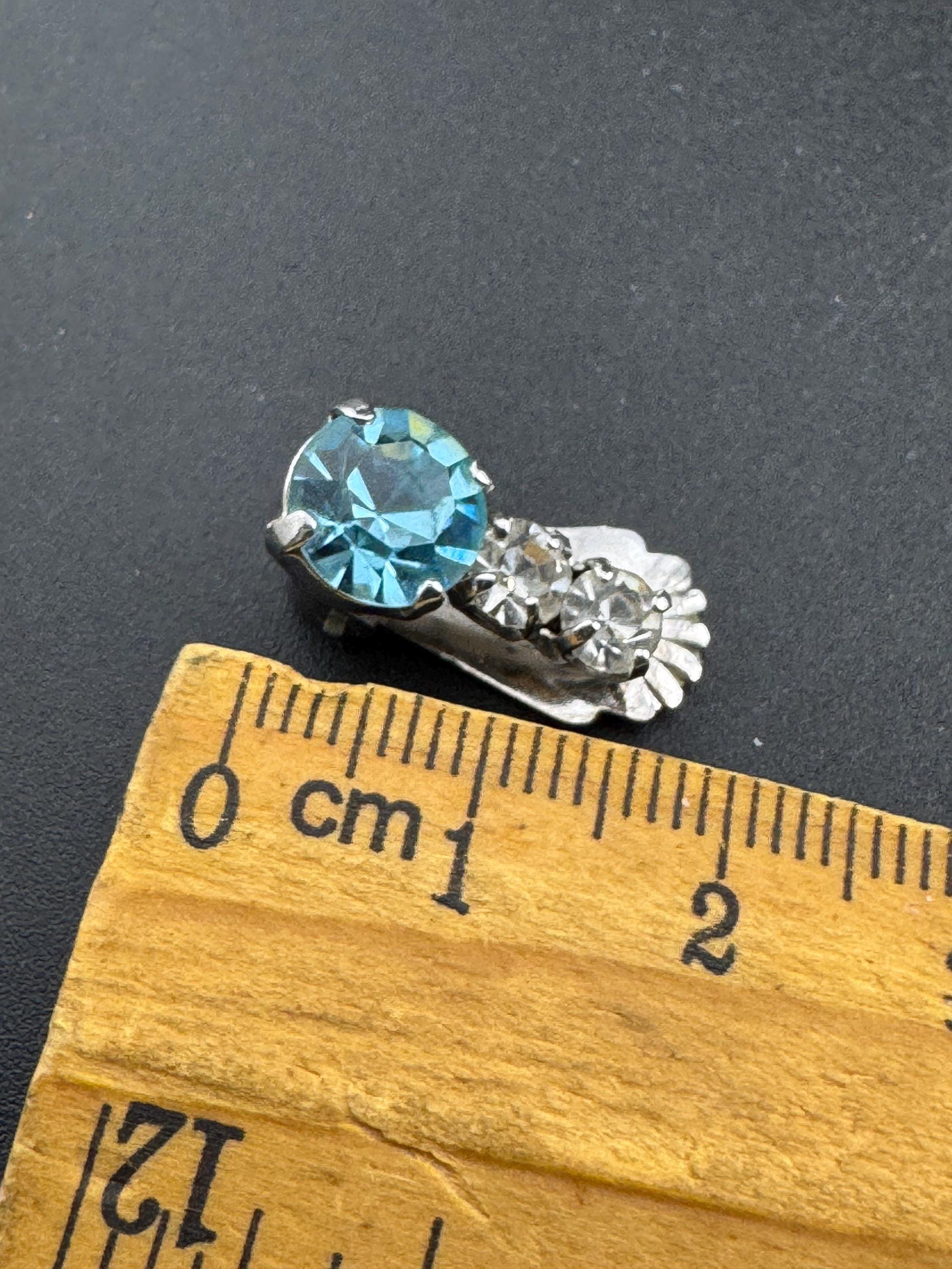Vintage light blue sapphire and clear glass diamanté clip on earrings, silver tone