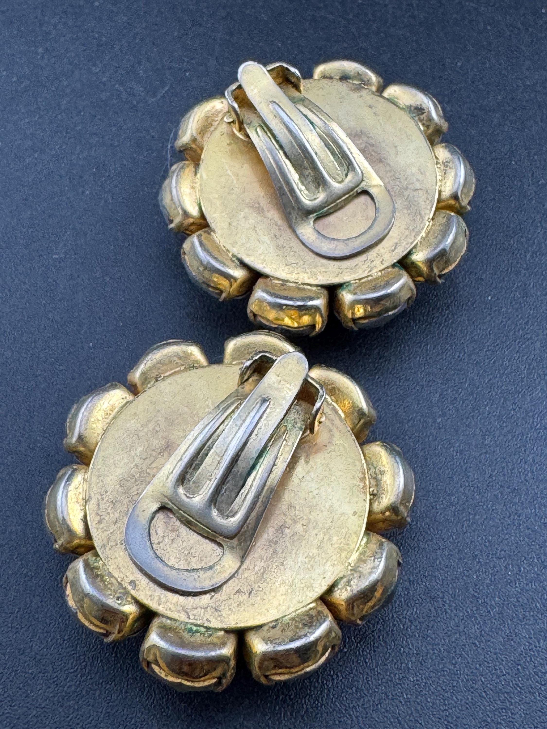 Vintage blue sapphire and clear glass diamanté clip on earrings, 1950s oversized