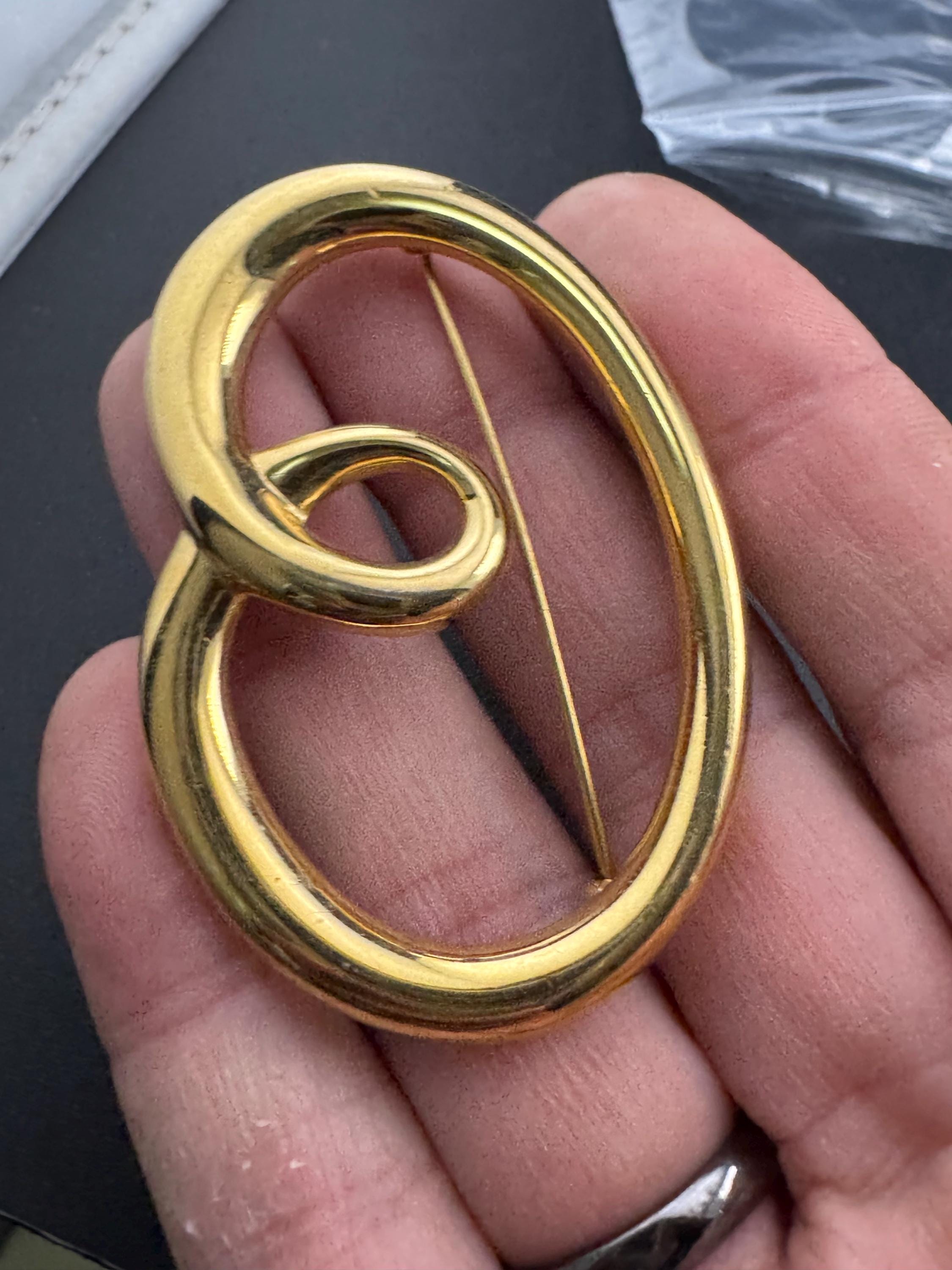 Signed MONET large gold tone abstract swirl brooch modernist 5.5cm