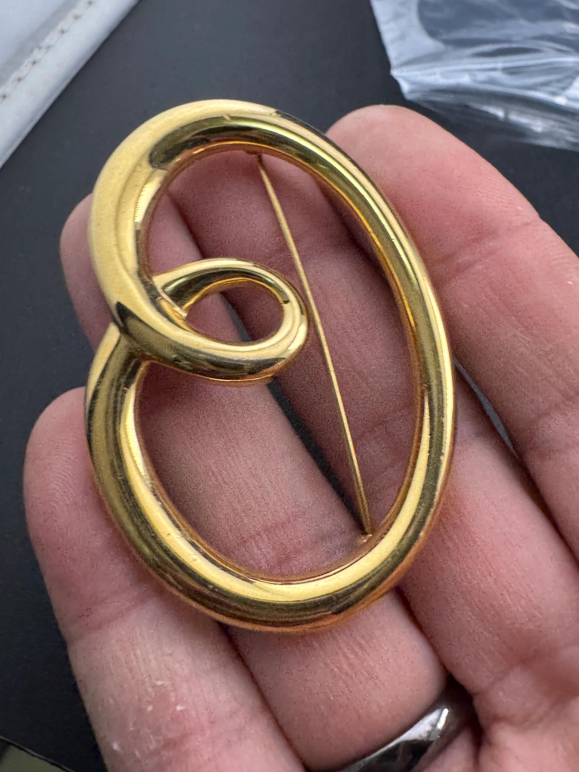 Signed MONET gold brooch, abstract swirl brooch modernist 5.5cm