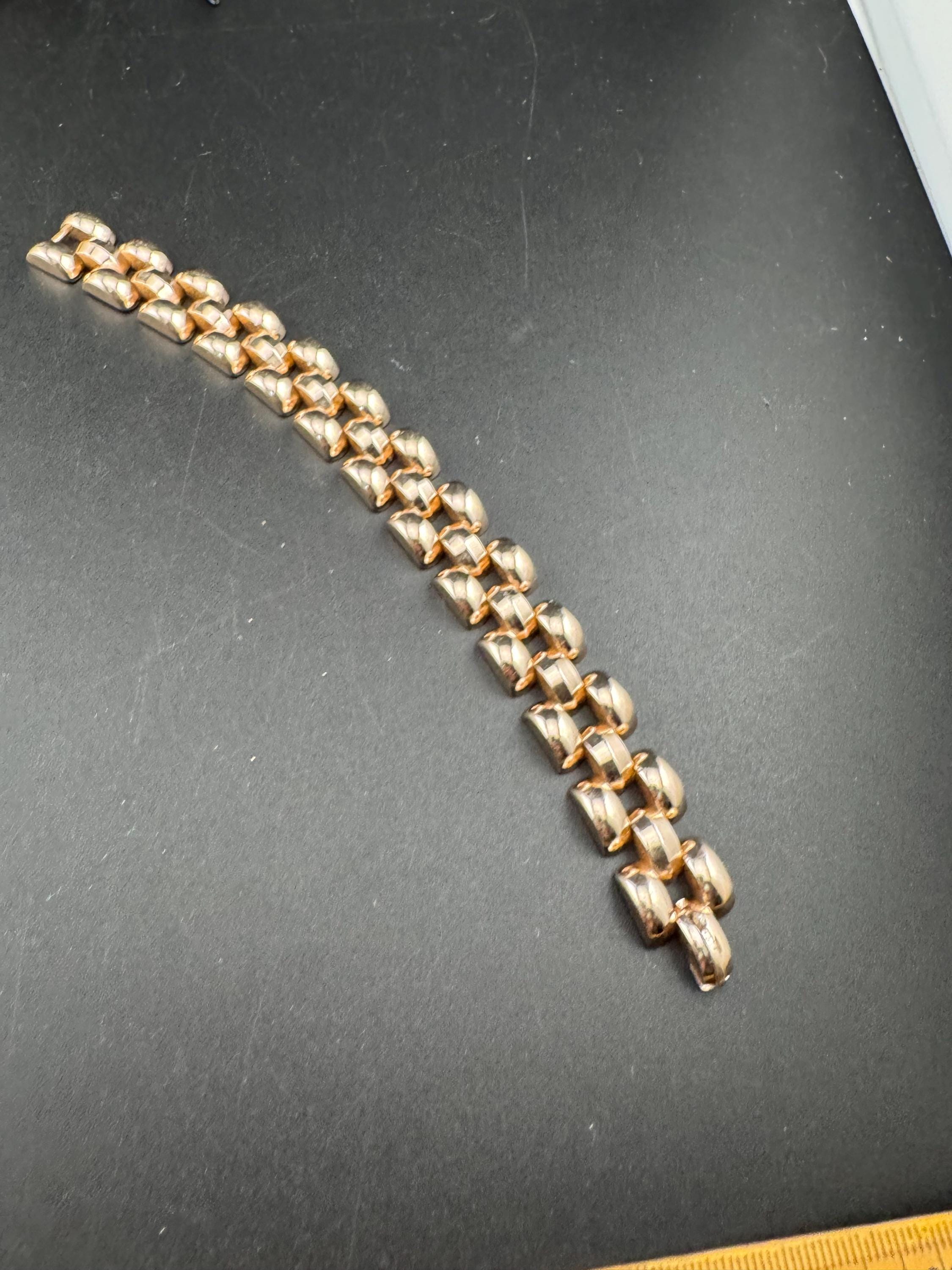 De Farre copper rose gold tone brick chain bracelet, 18.5cm French vintage