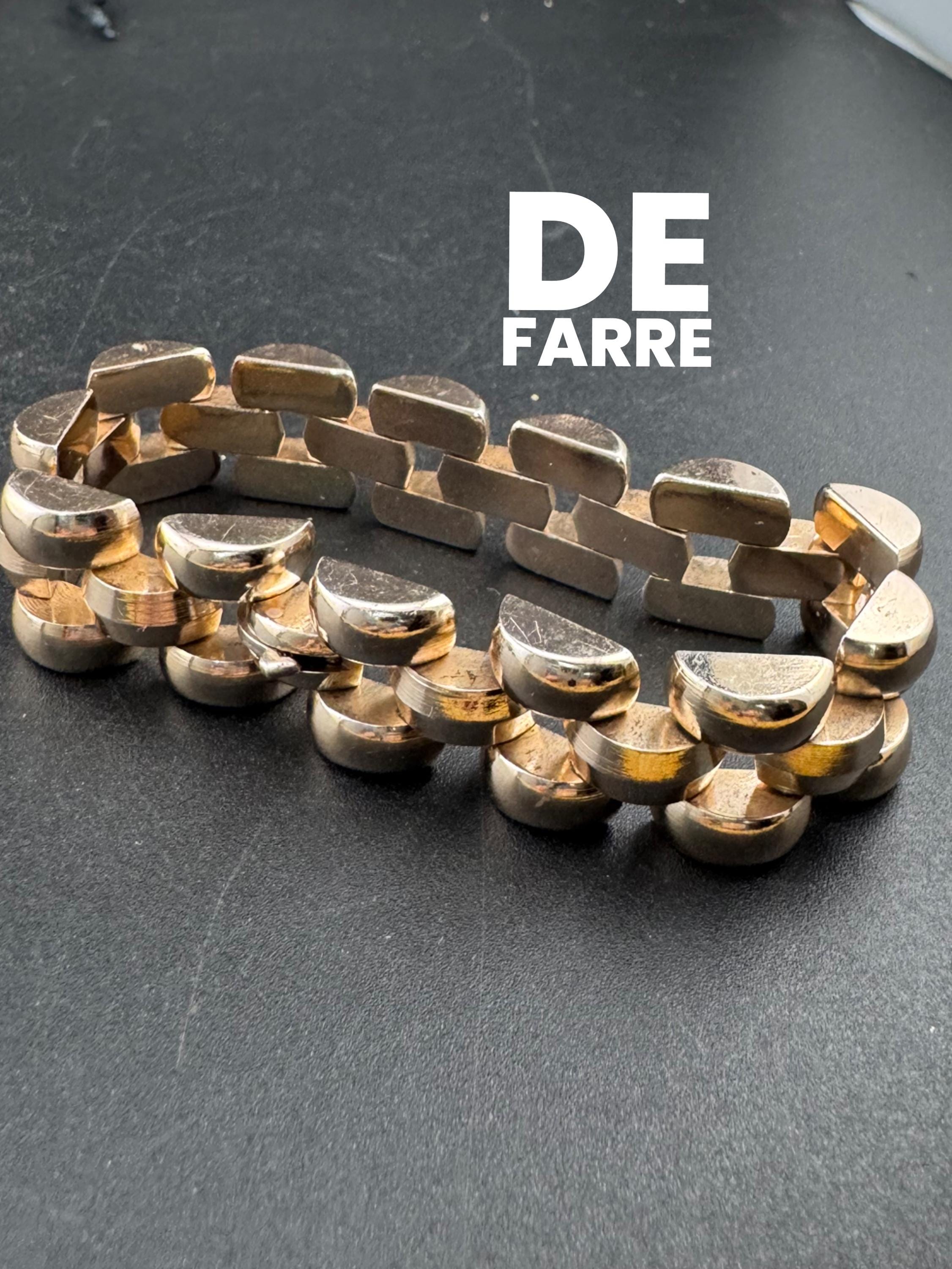 De Farre copper rose gold tone brick chain bracelet, 18.5cm French vintage