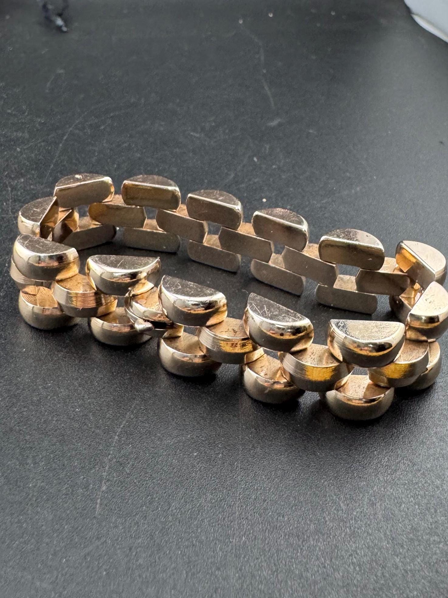 De Farre copper rose gold tone brick chain bracelet, 18.5cm French vintage