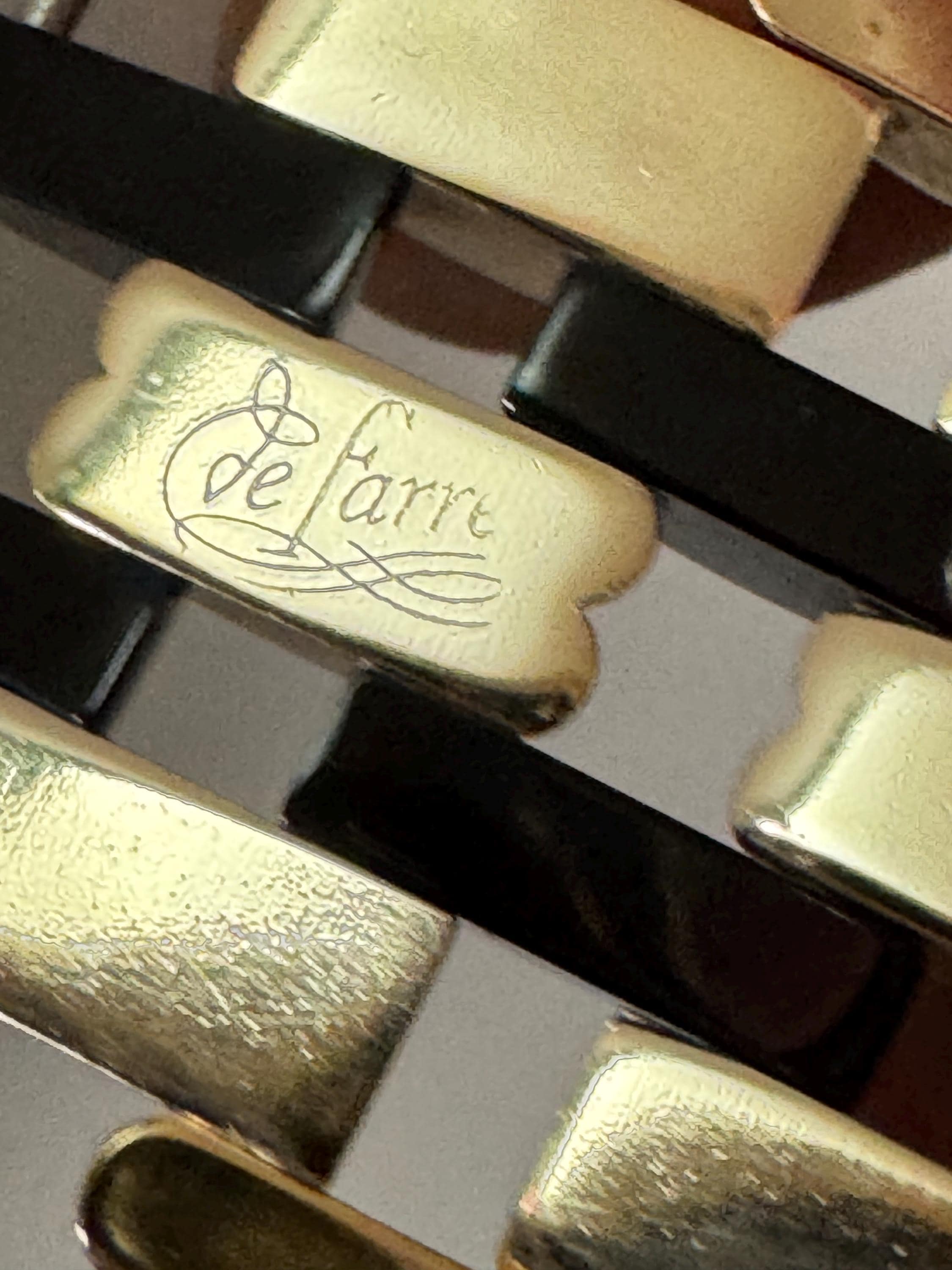 1950s De Farre warm gold tone black brick chain bracelet, 29.5cm French vintage